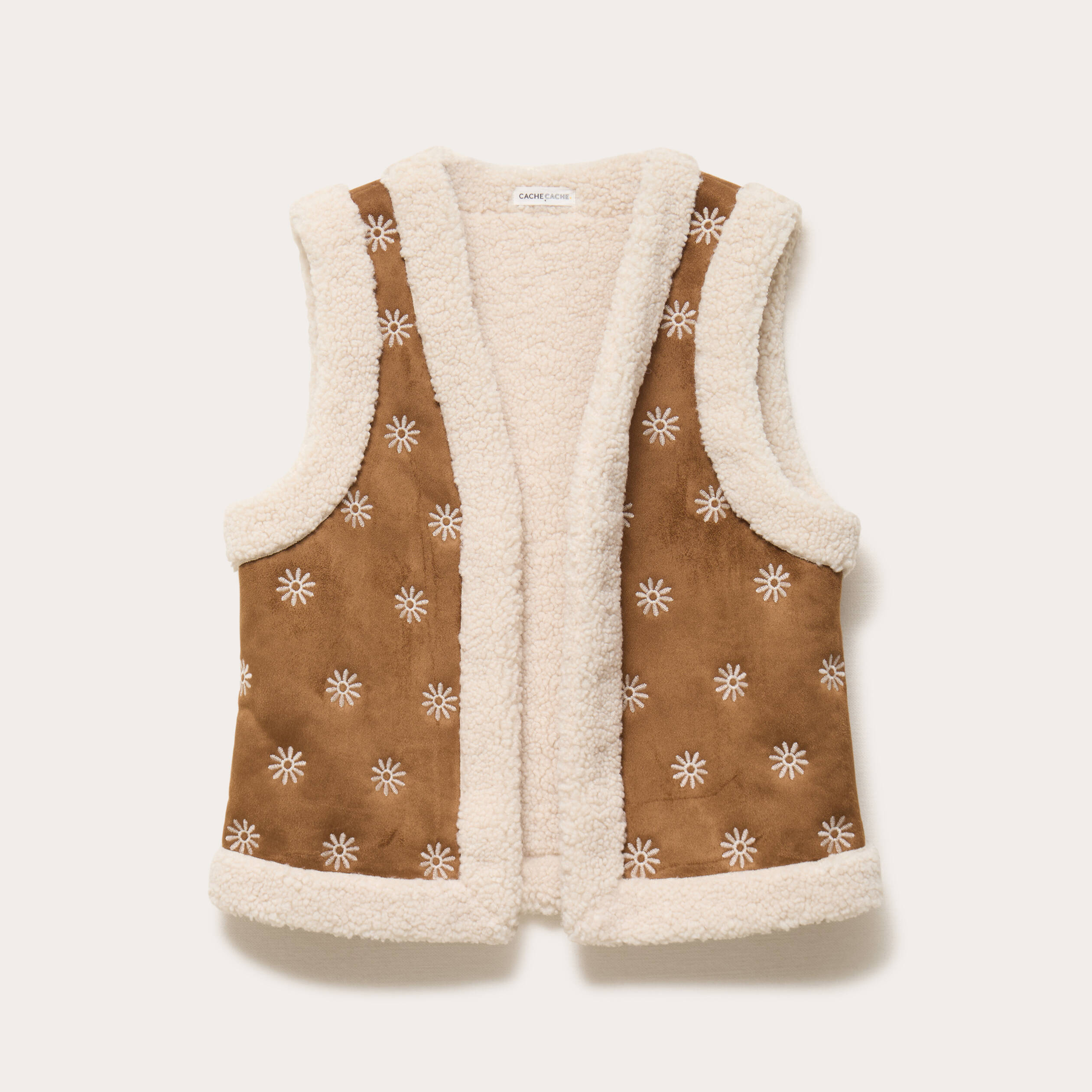 Gilet sans manches fausse fourrure marron fonc&eacute; femme