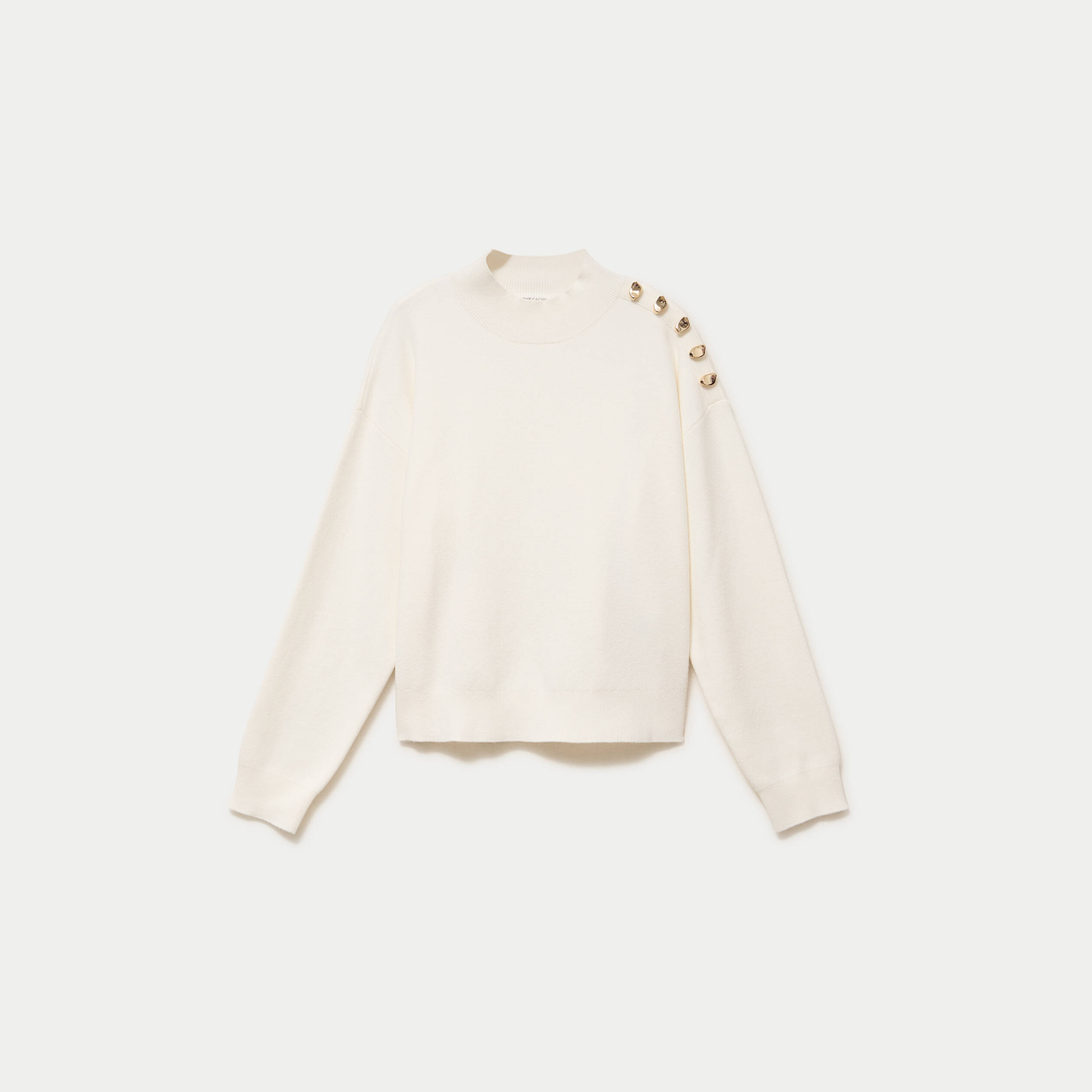 Pull col montant manches longues ecru femme