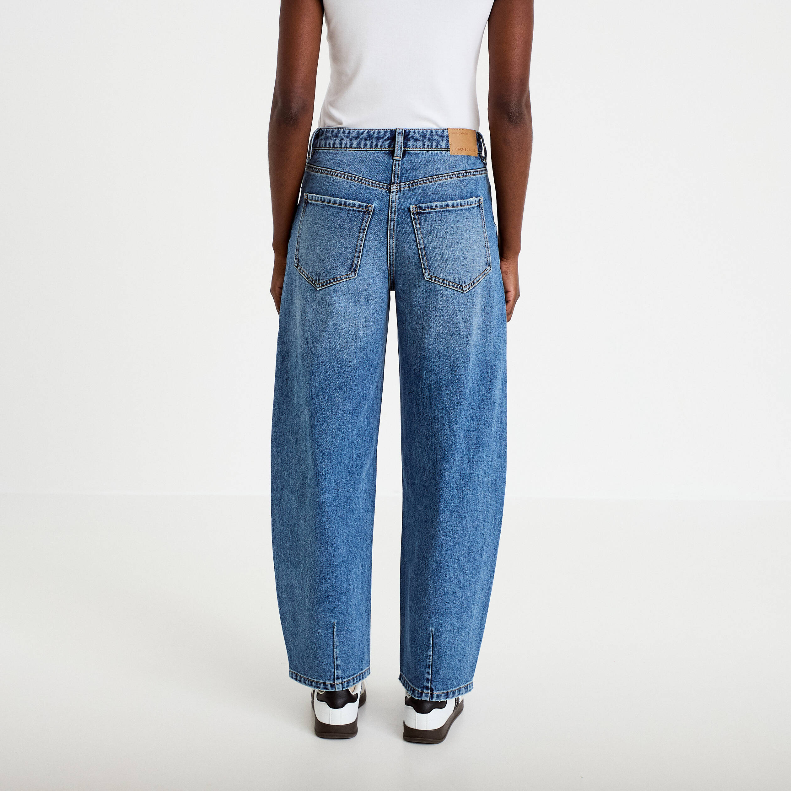 Jean barrel cropped taille standard bleu gris femme