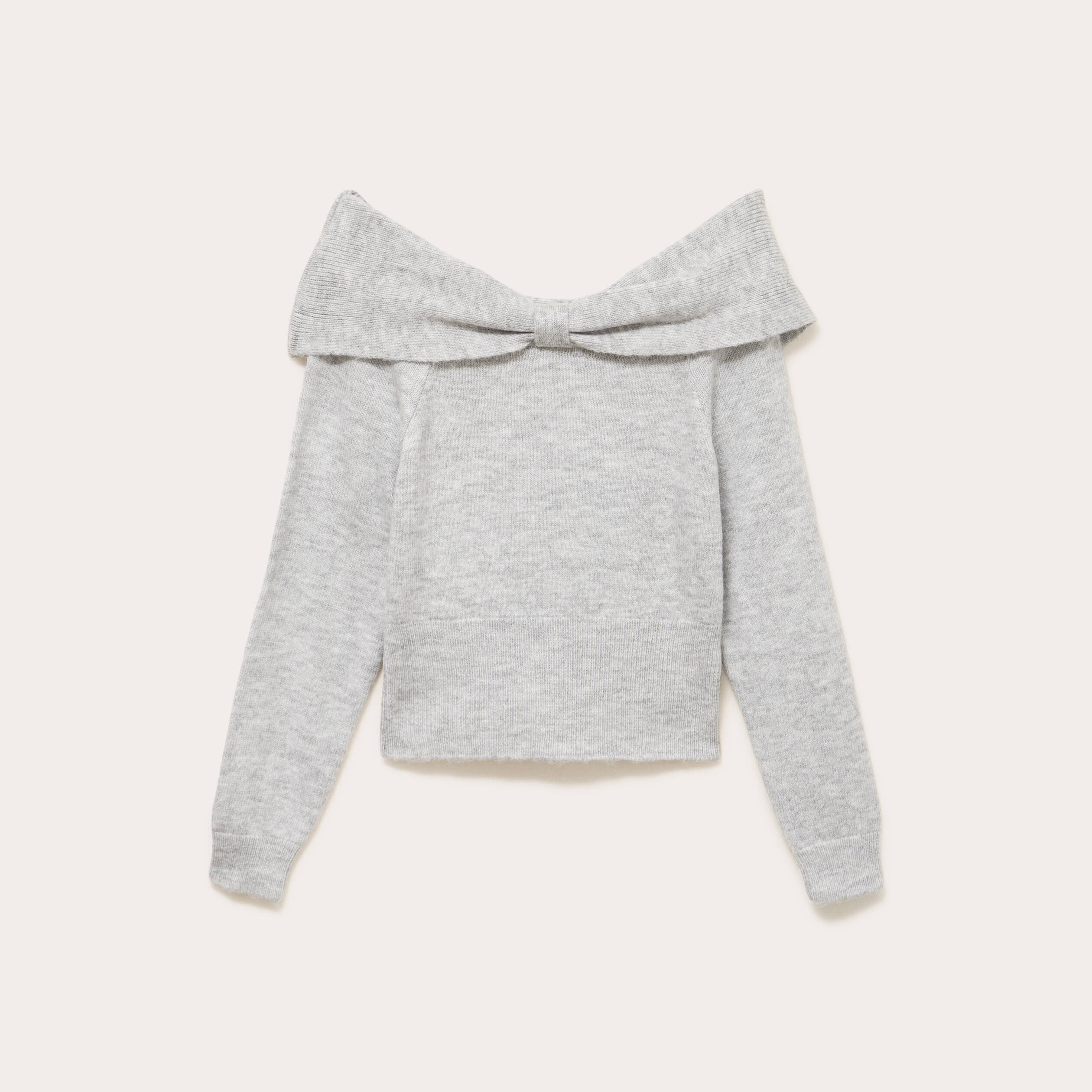 Pull col bardot manches longues gris clair femme
