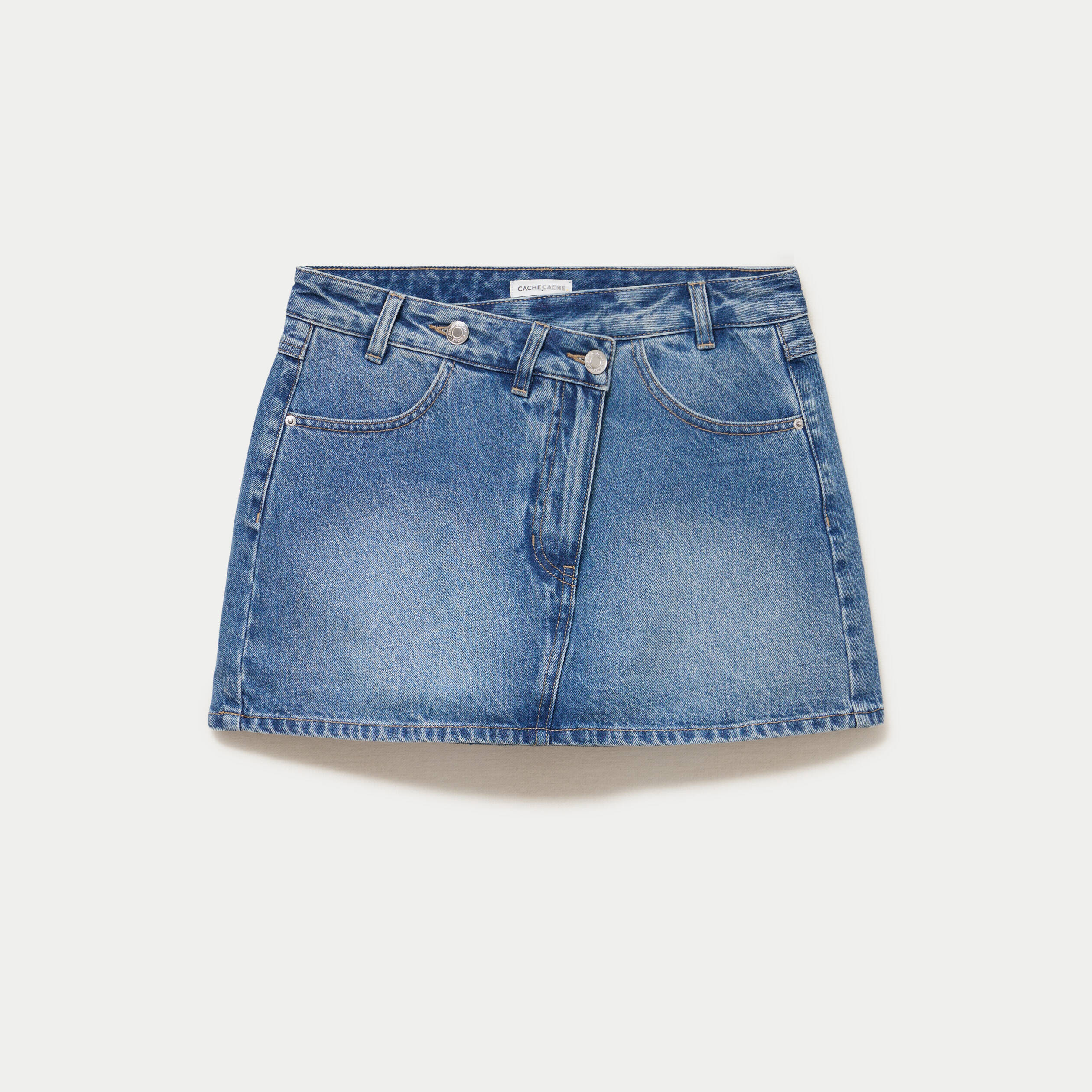 Jupe-short droite en jean denim double stone femme