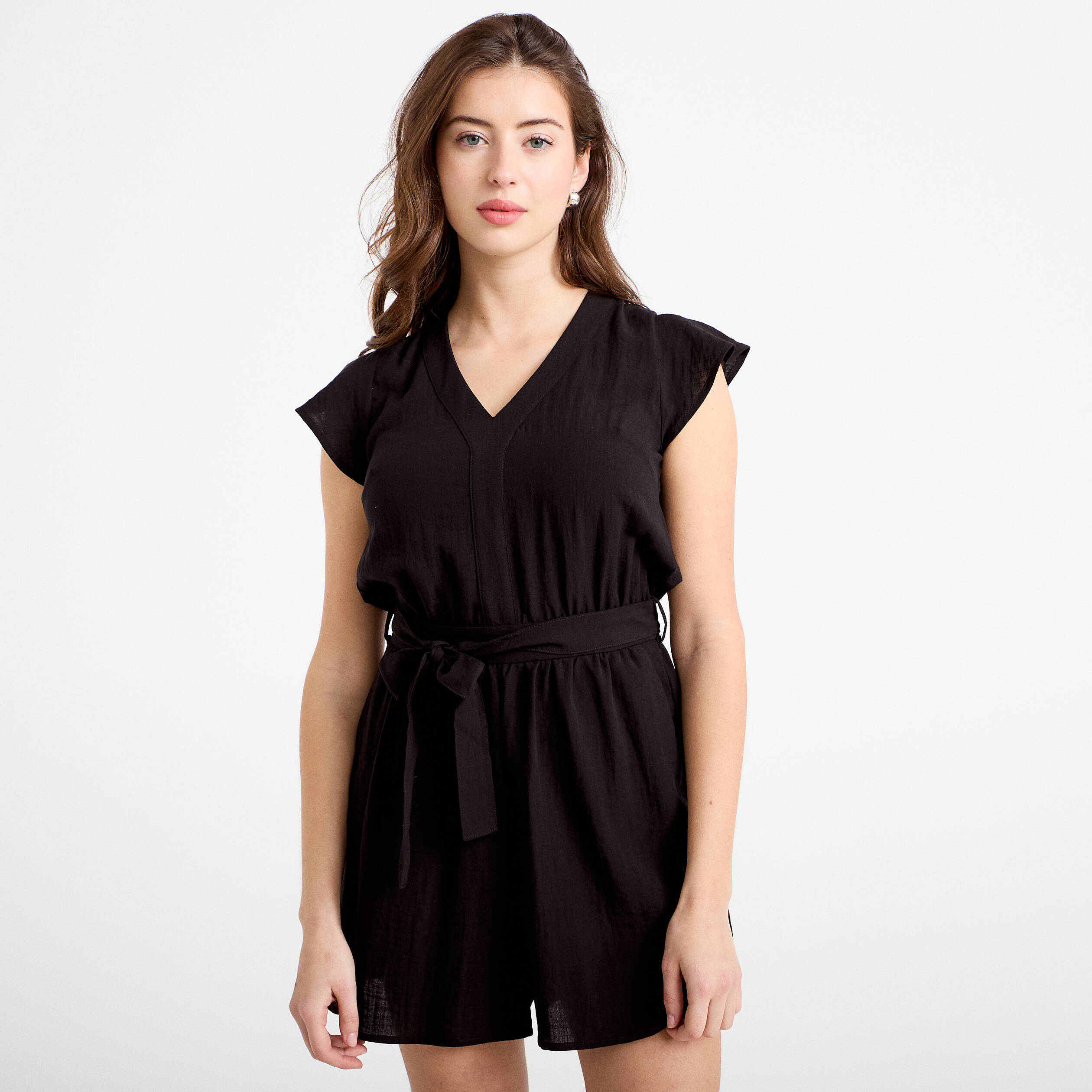 Combishort fluide noir femme
