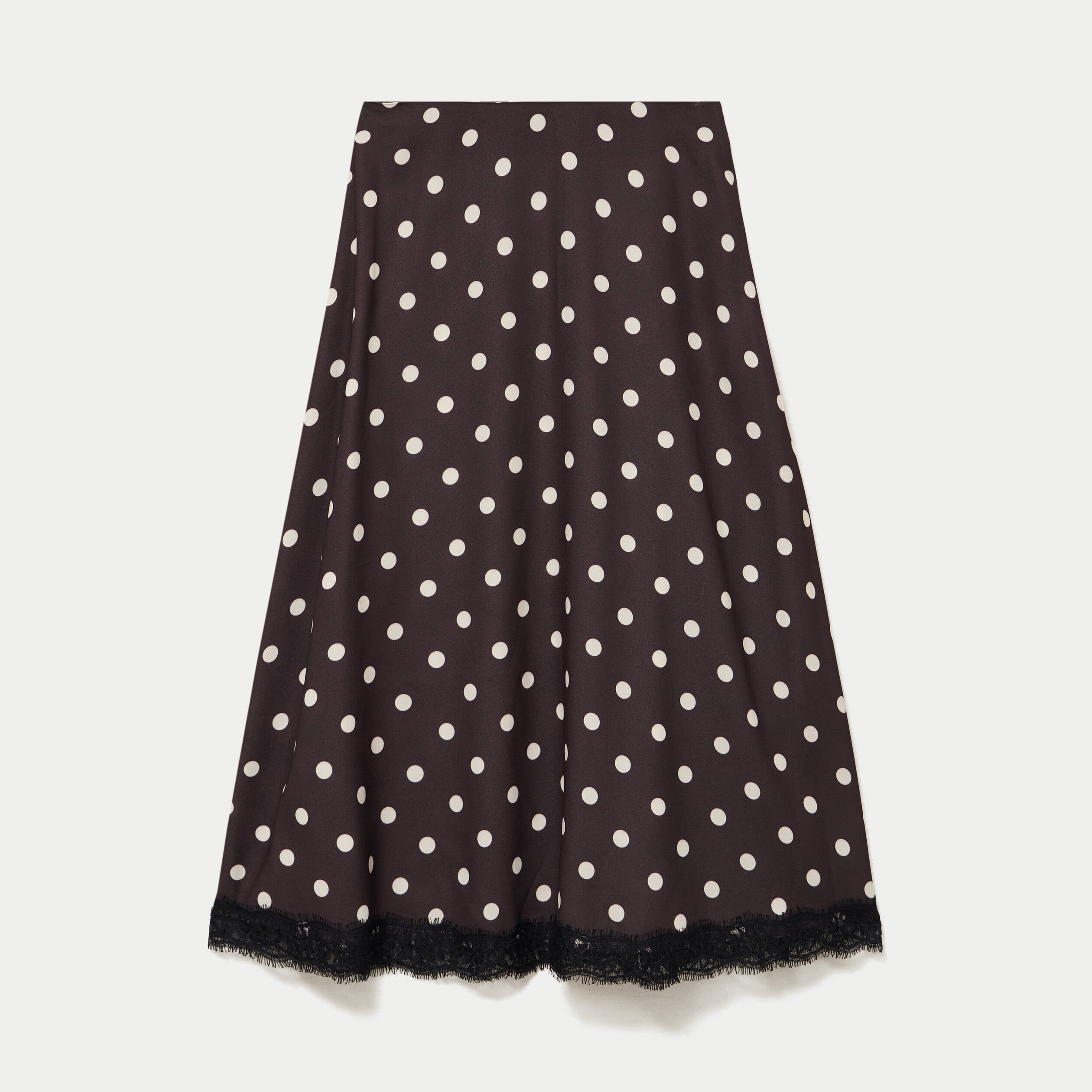 Jupe &eacute;vas&eacute;e 3/4 en dentelle marron femme