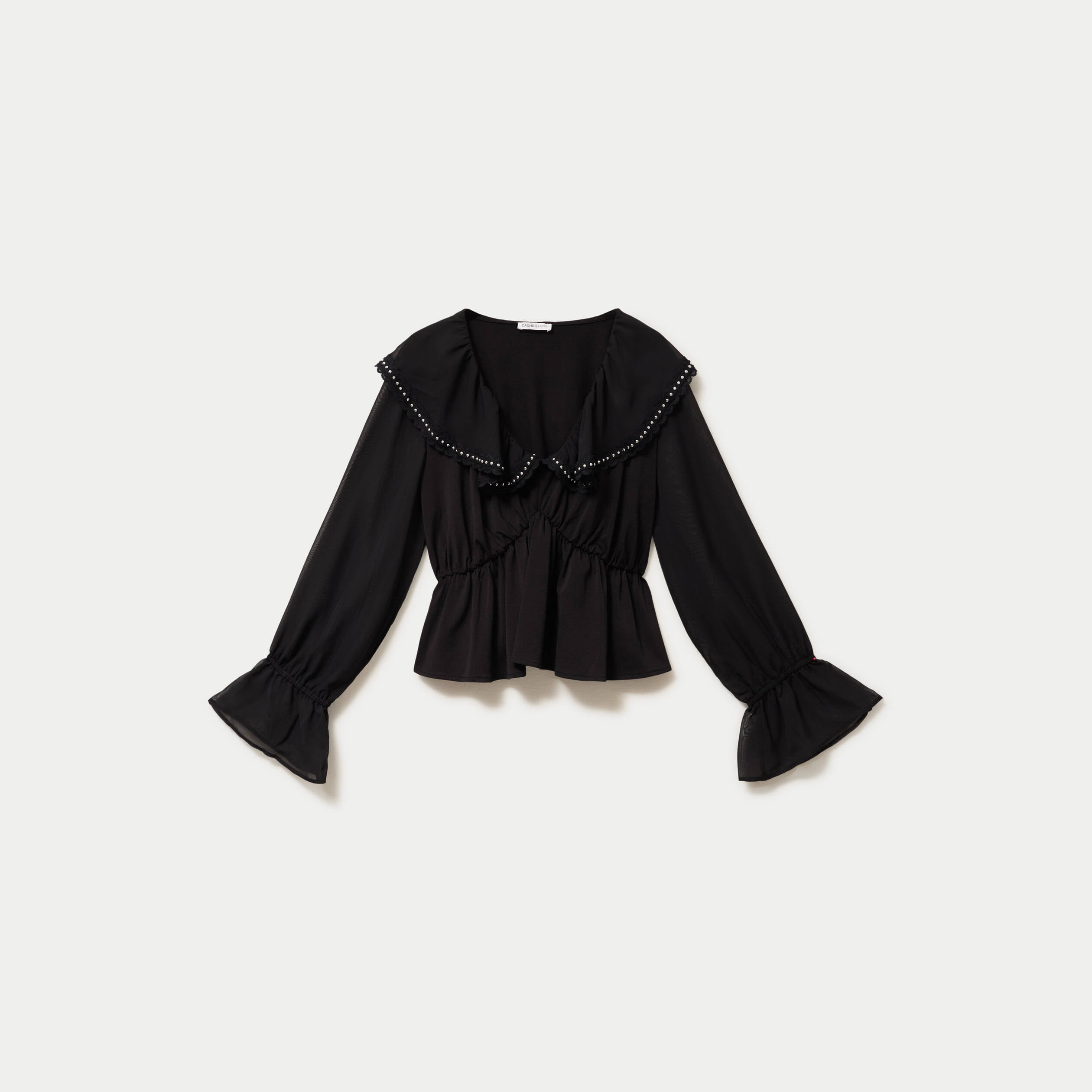 Blouse col claudine bas resserr&eacute; noir femme