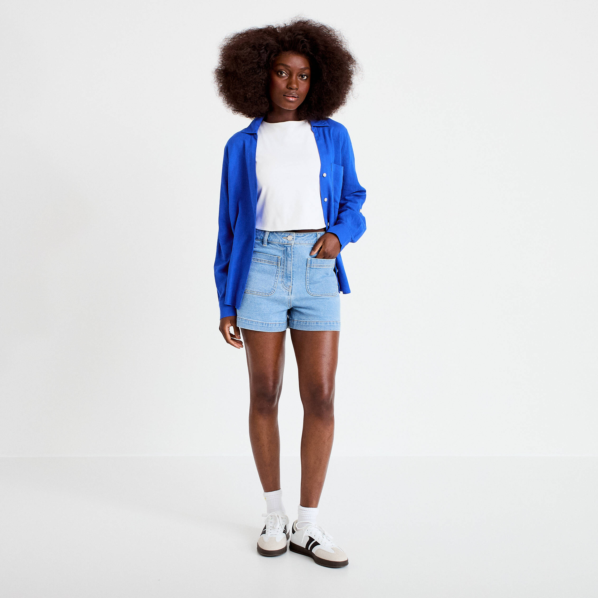 Short mom en jean denim bleach femme