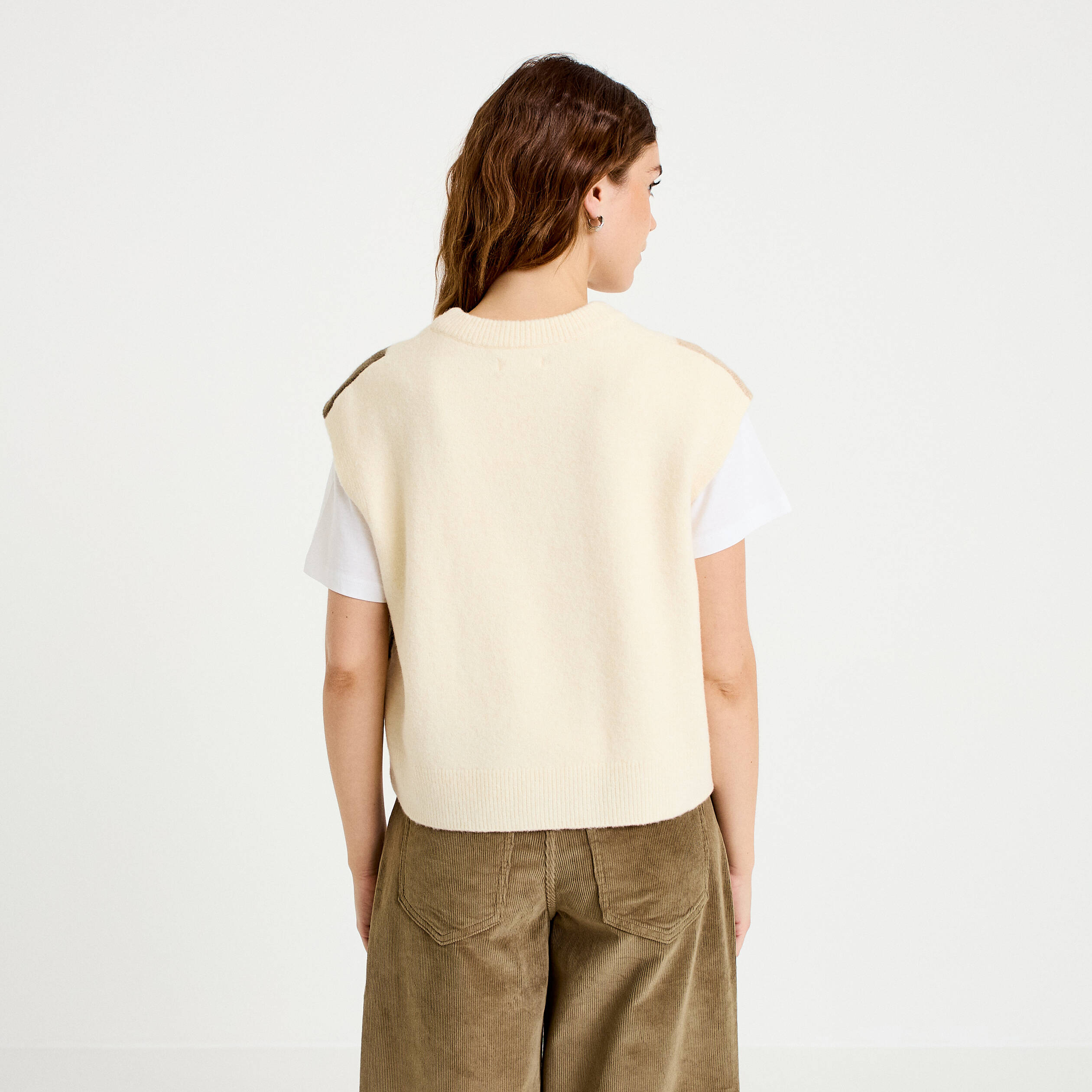 Pull sans manches ecru femme