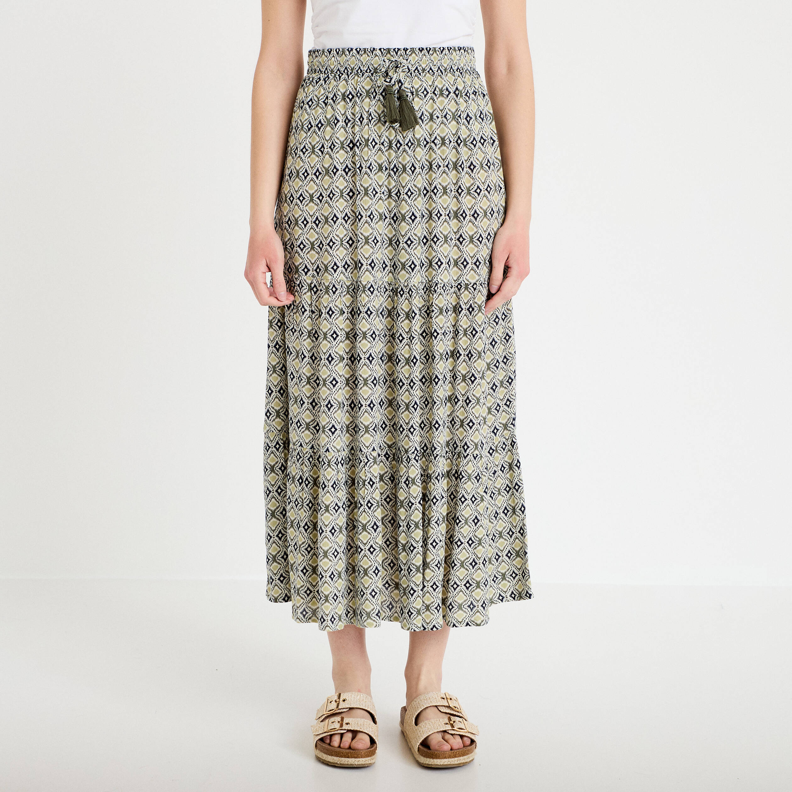 Jupon long &eacute;vas&eacute; vert femme