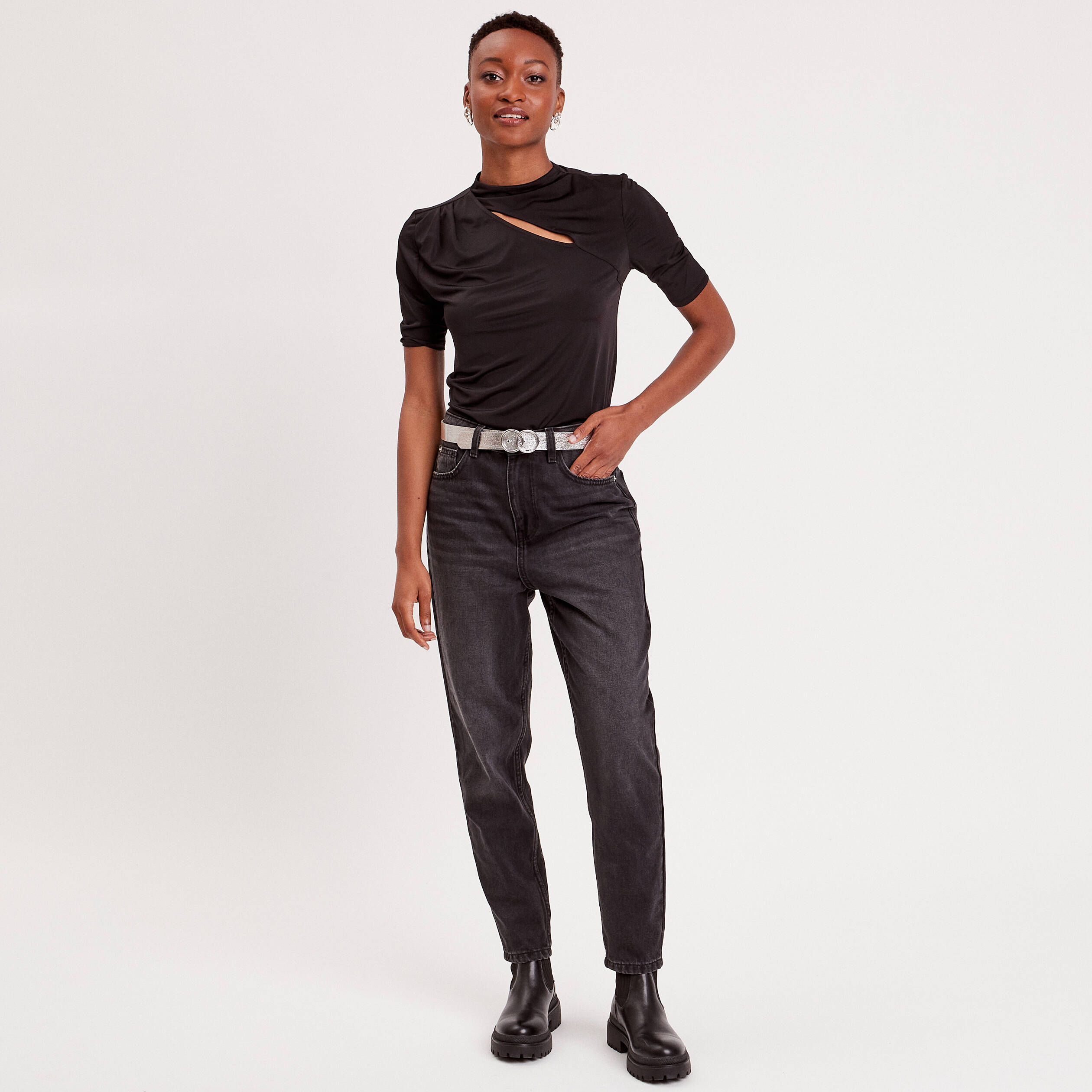 T-shirt avec ouverture noir femme