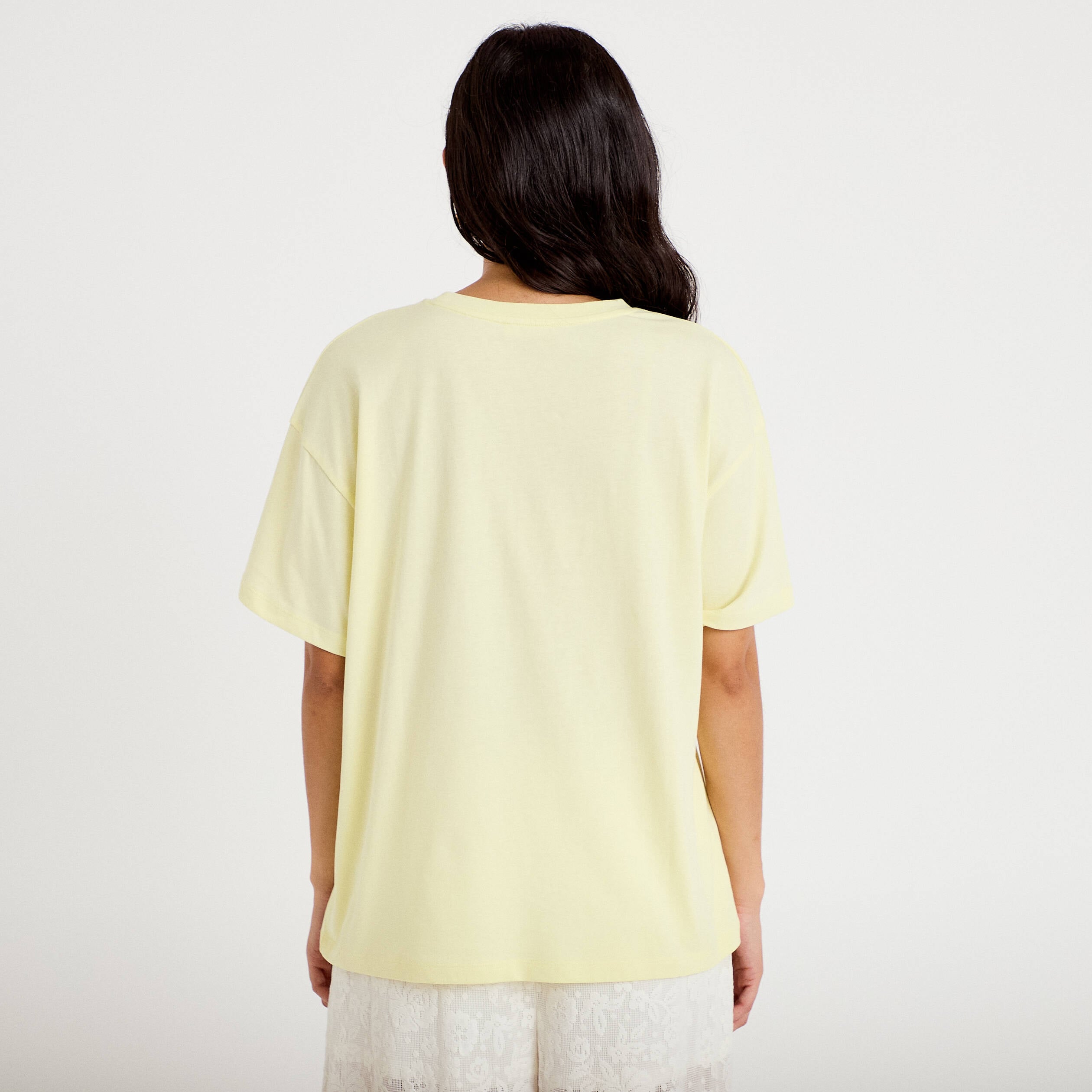 T-shirt boyfriend manches courtes jaune clair femme