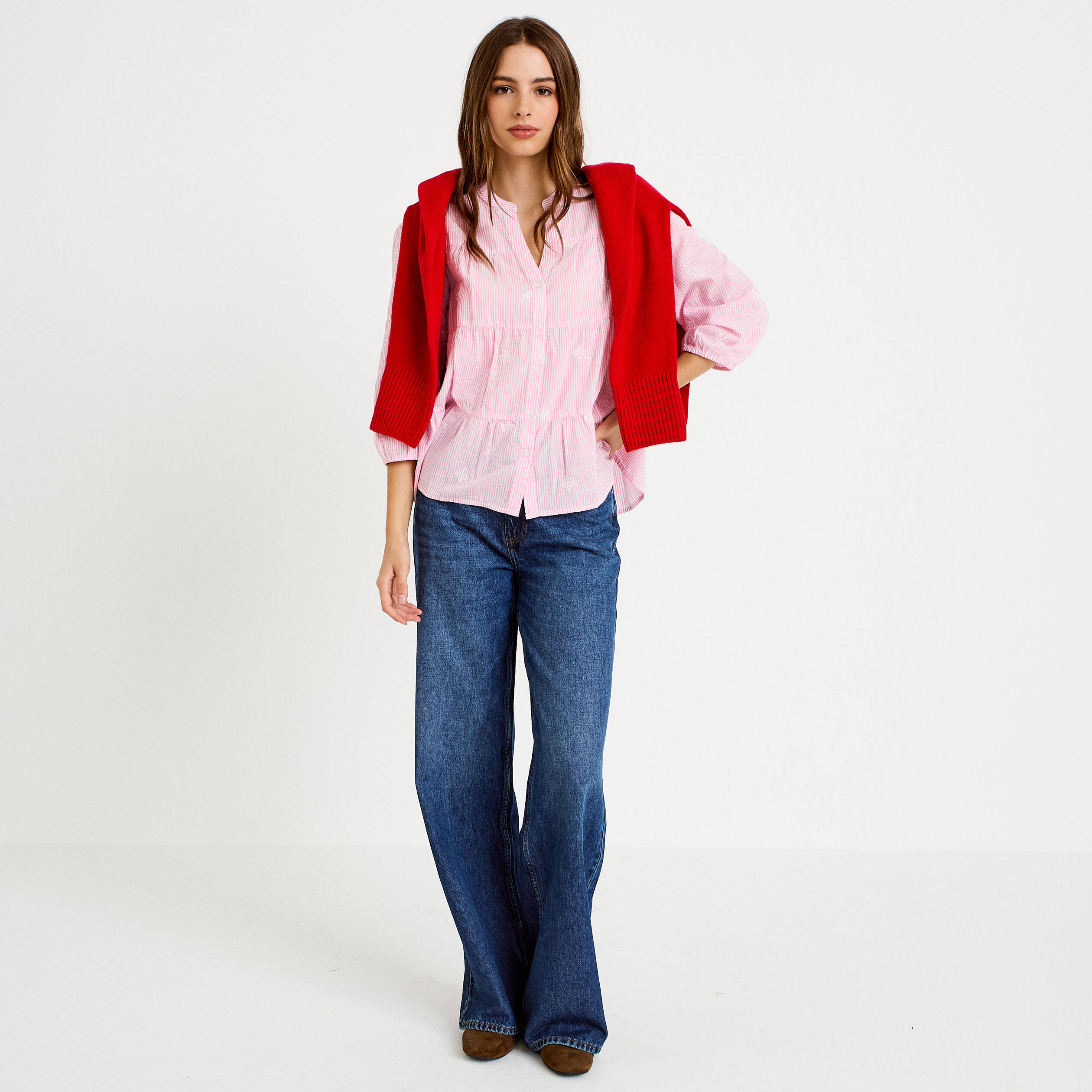 Chemise droite manches 3/4 rose femme