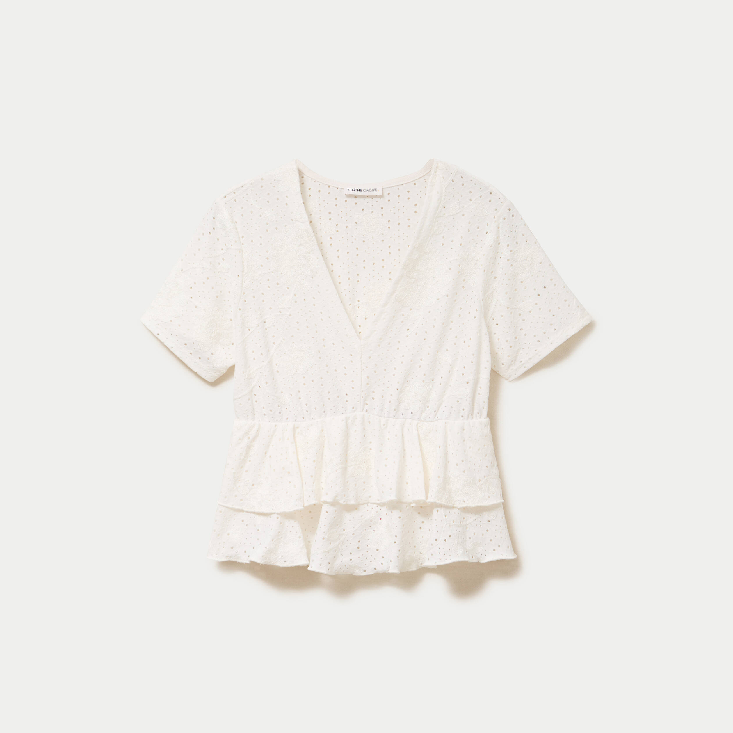 Blouse d&eacute;collet&eacute; manches courtes ecru femme