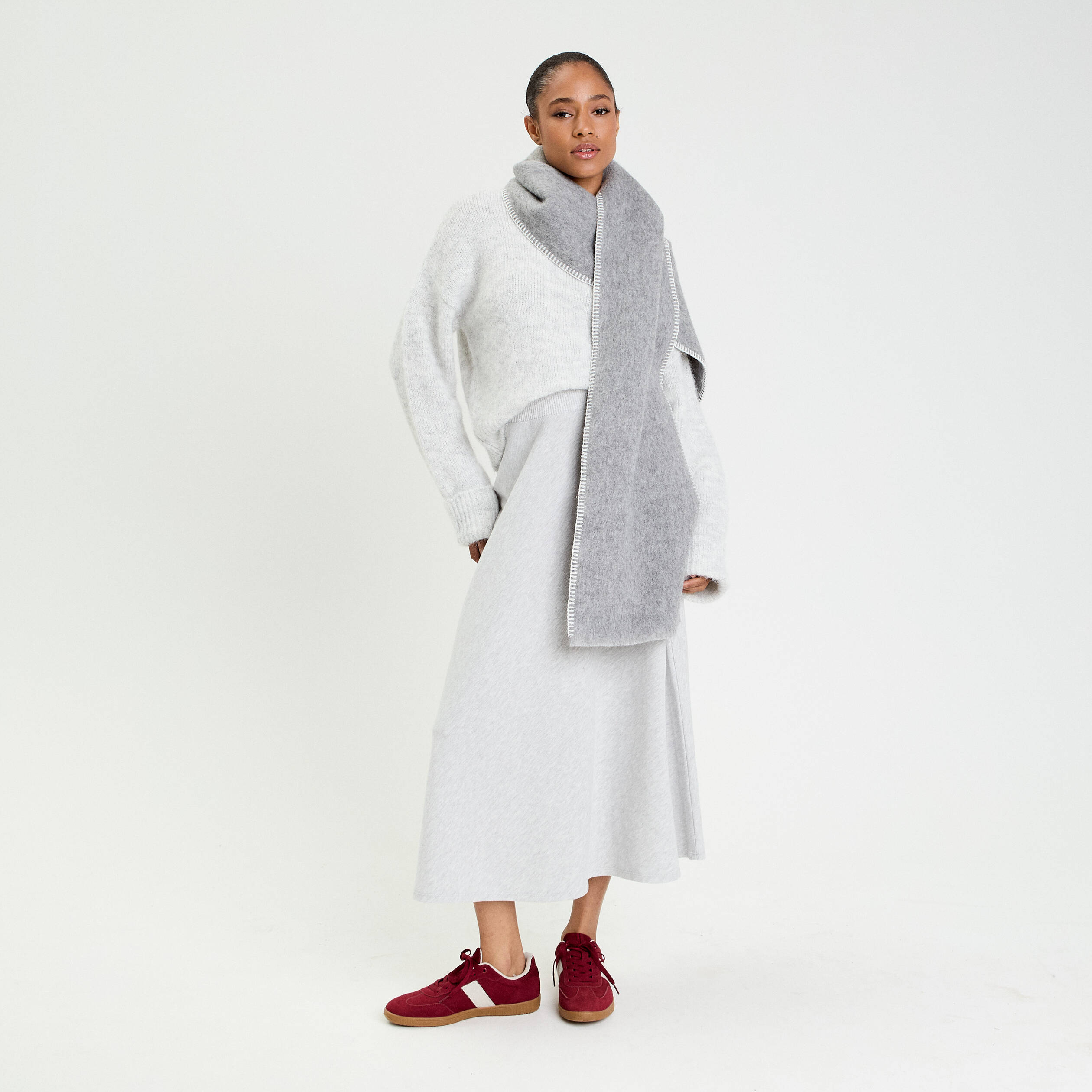 Pull col rond gris clair femme