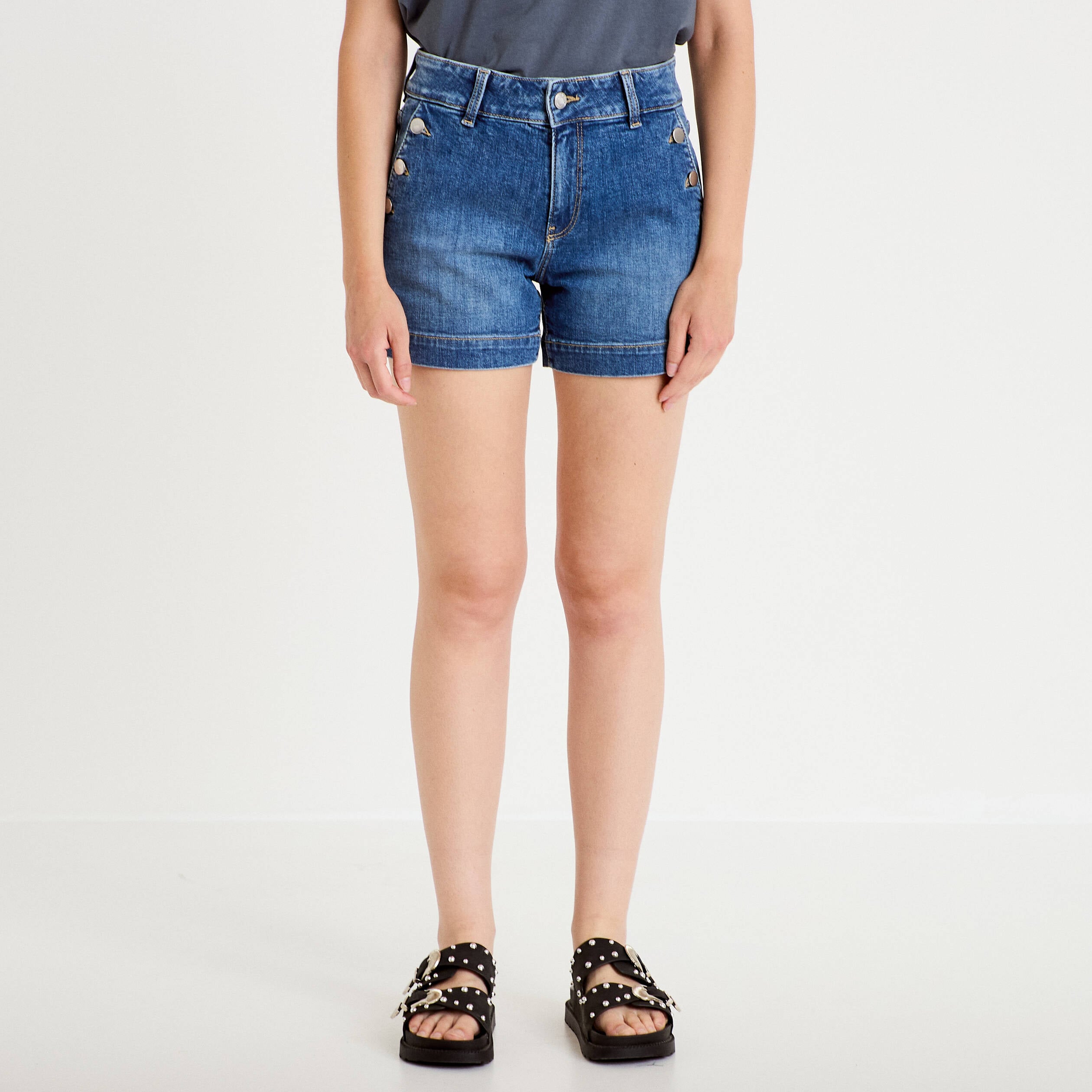 Short en jean denim double stone femme