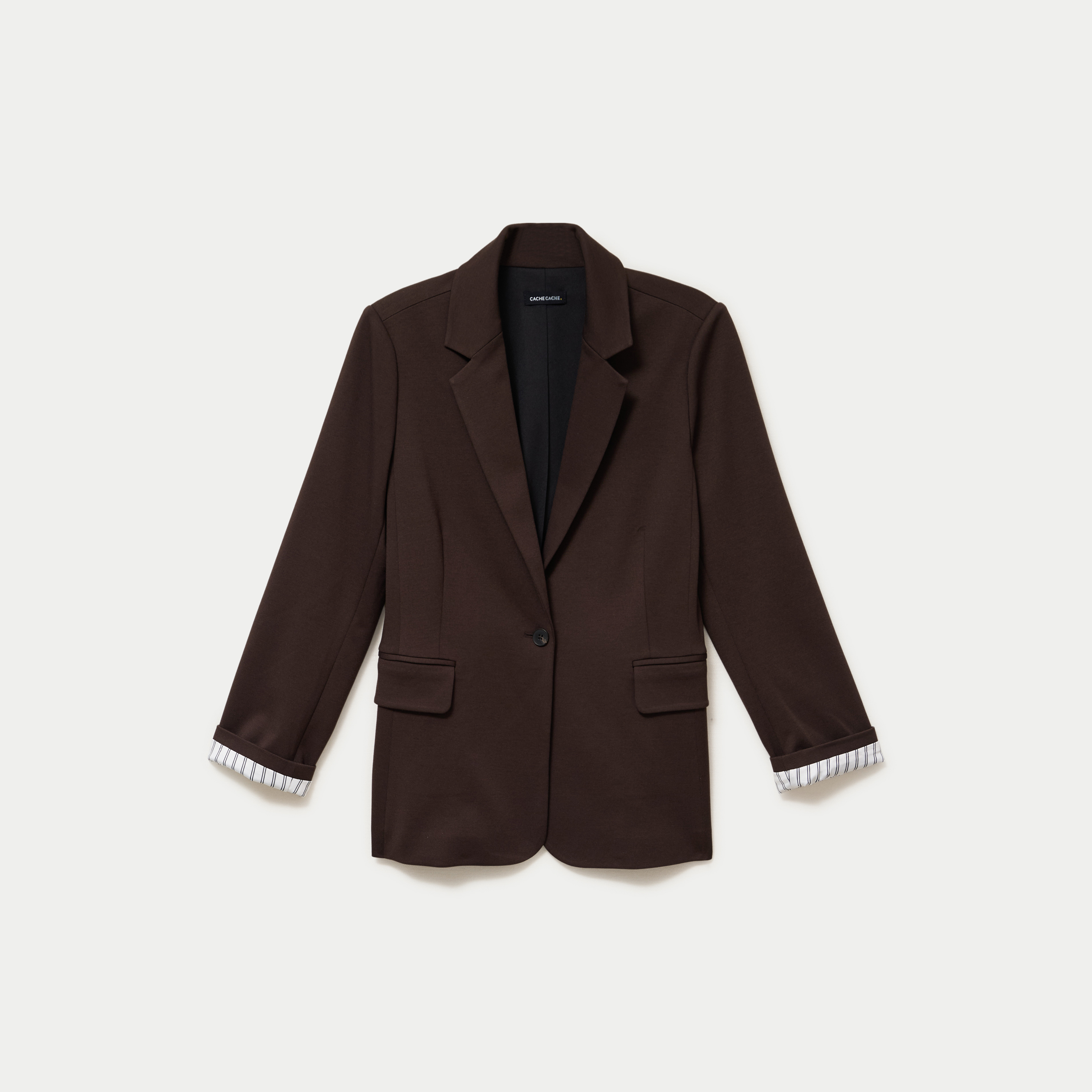 Blazer cintr&eacute; manches longues marron fonc&eacute; femme