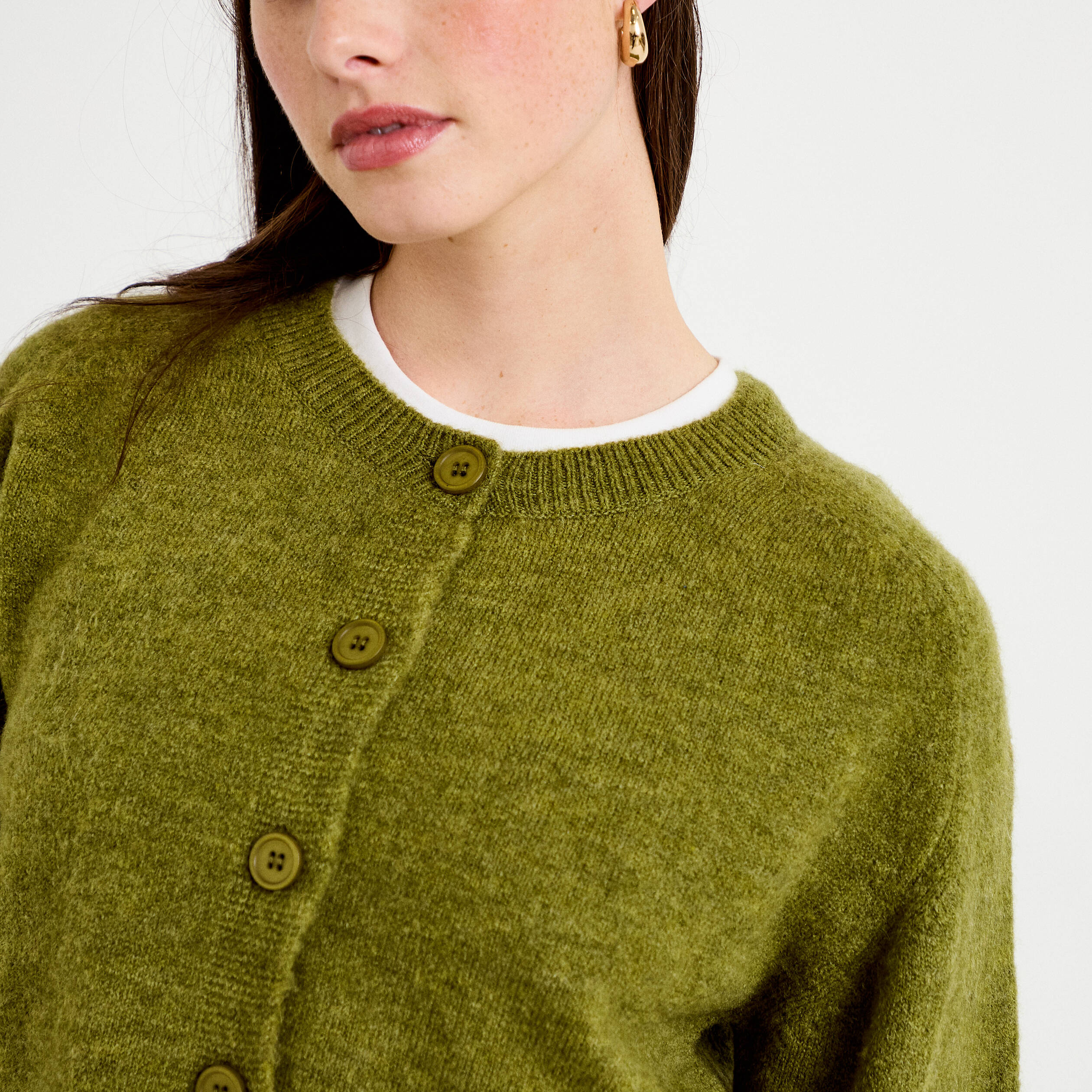 Gilet col rond vert fonc&eacute; femme