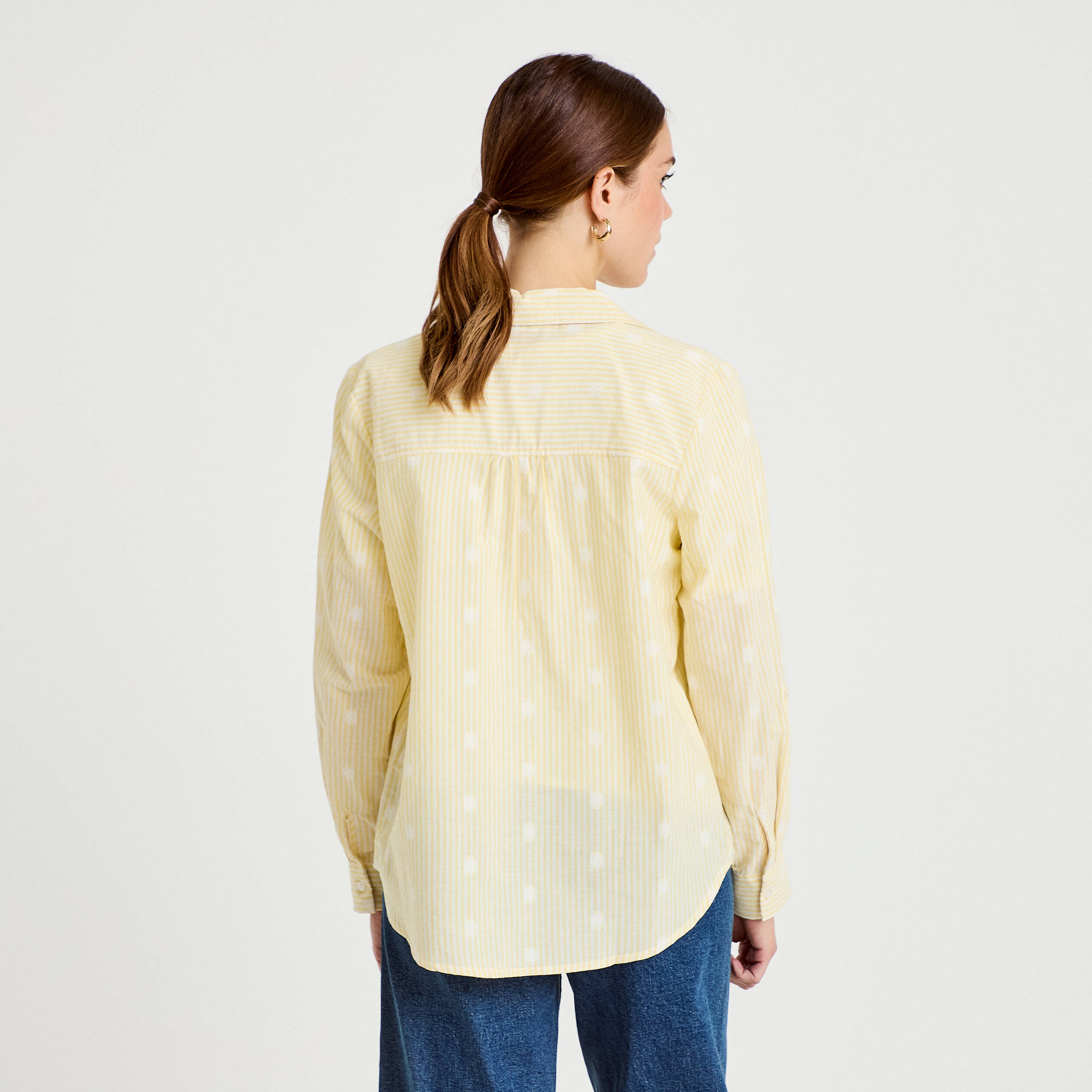 Chemise droite manches longues jaune citron femme