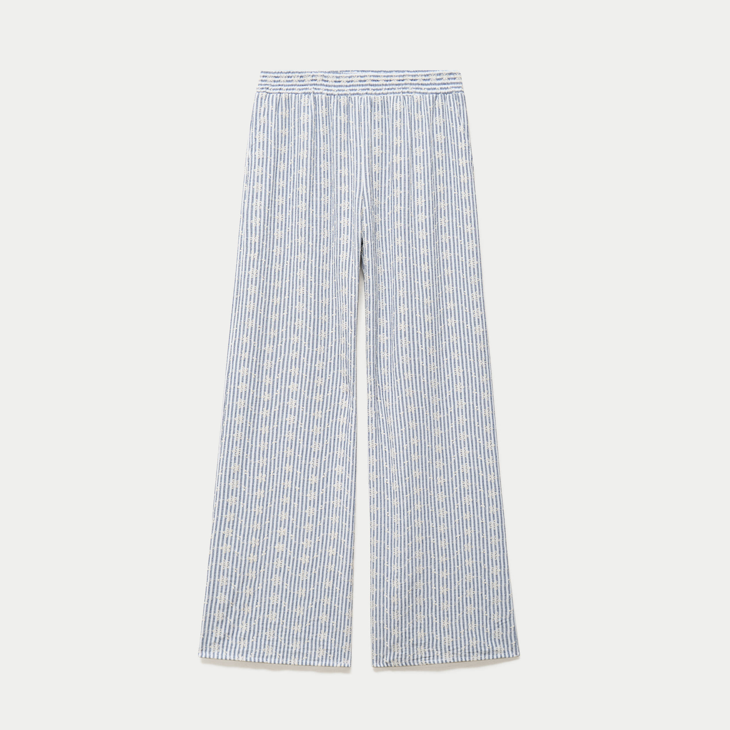 Pantalon large brod&eacute; bleu marine femme