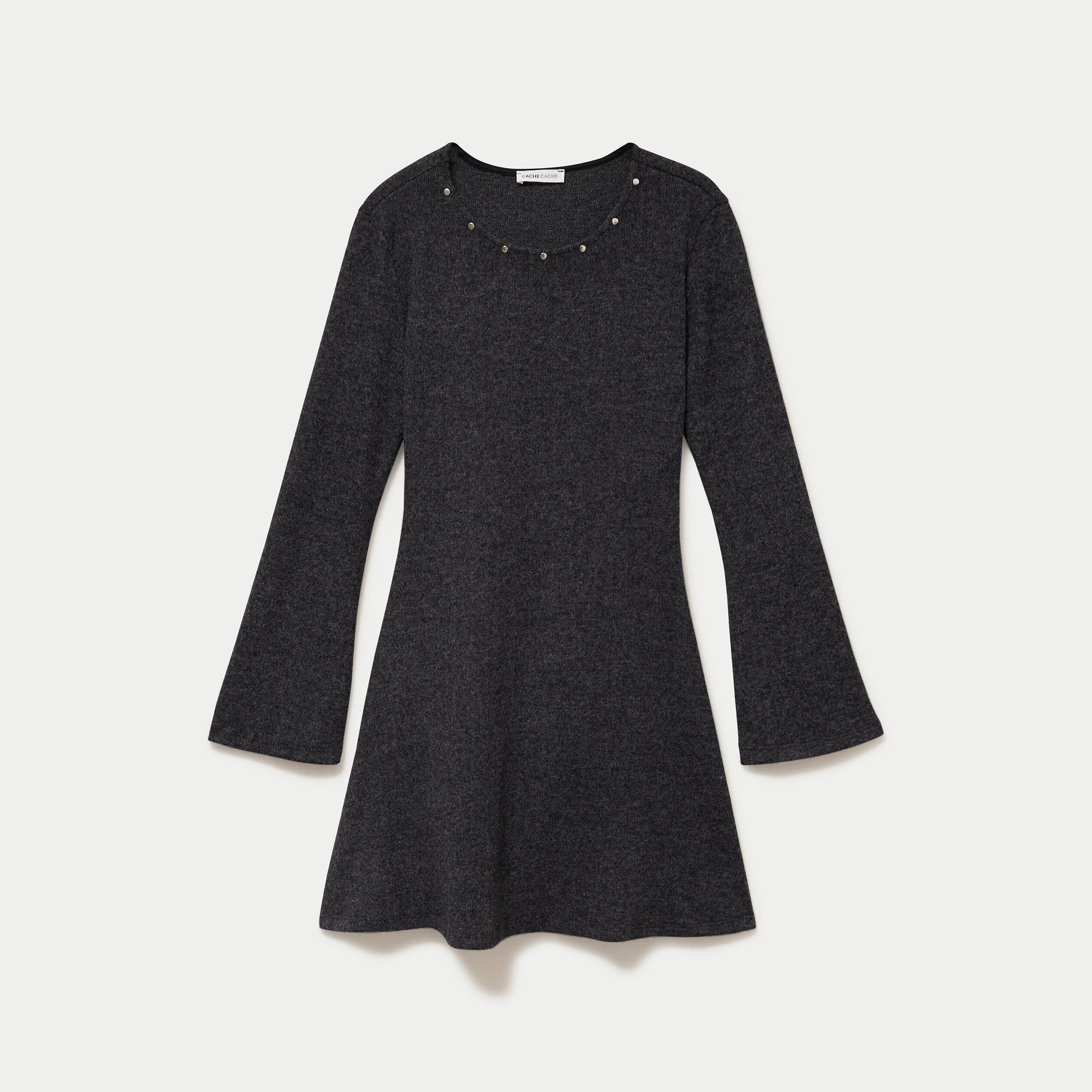 Robe ajust&eacute;e courte manches longues gris femme