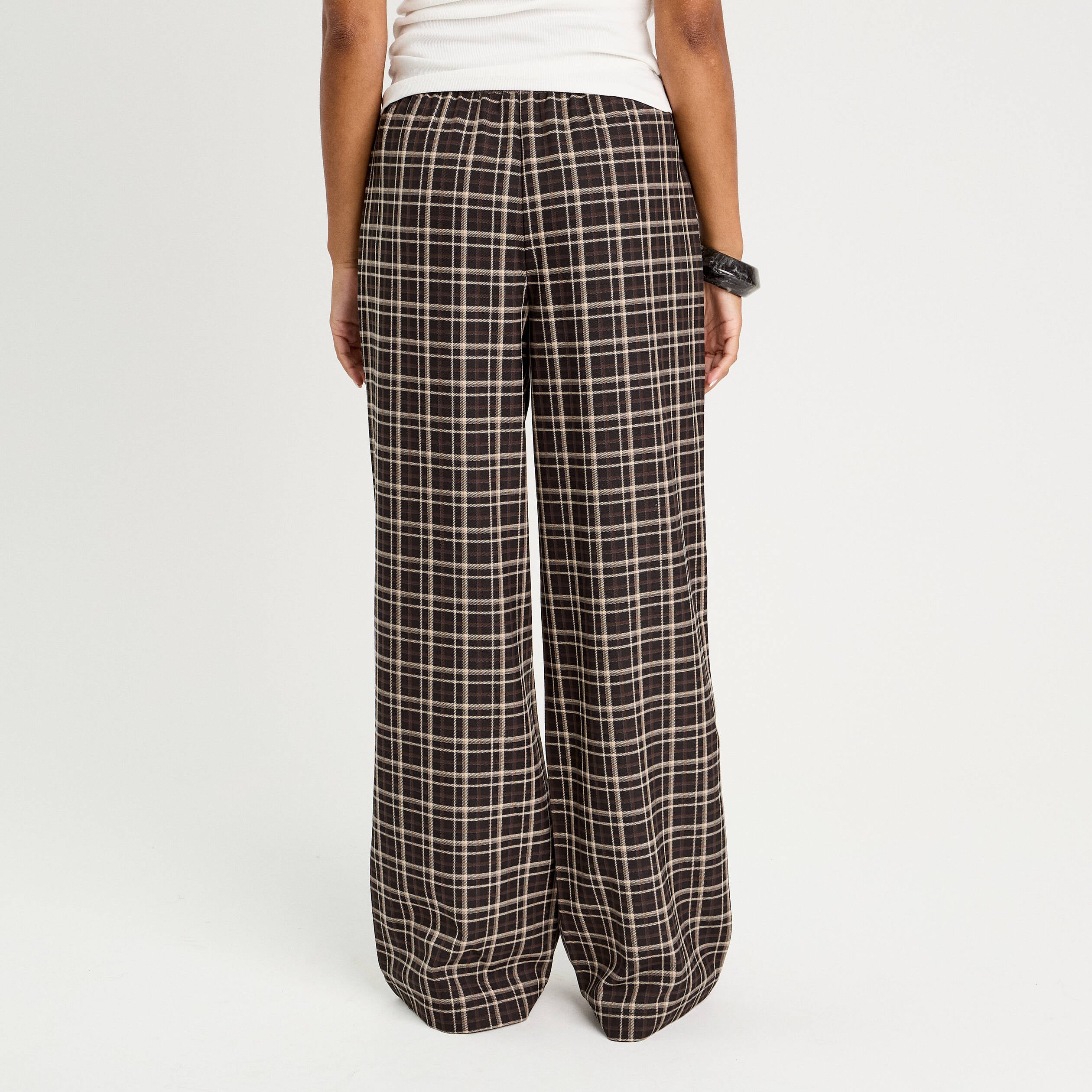Pantalon large &eacute;lastiqu&eacute; marron chocolat femme