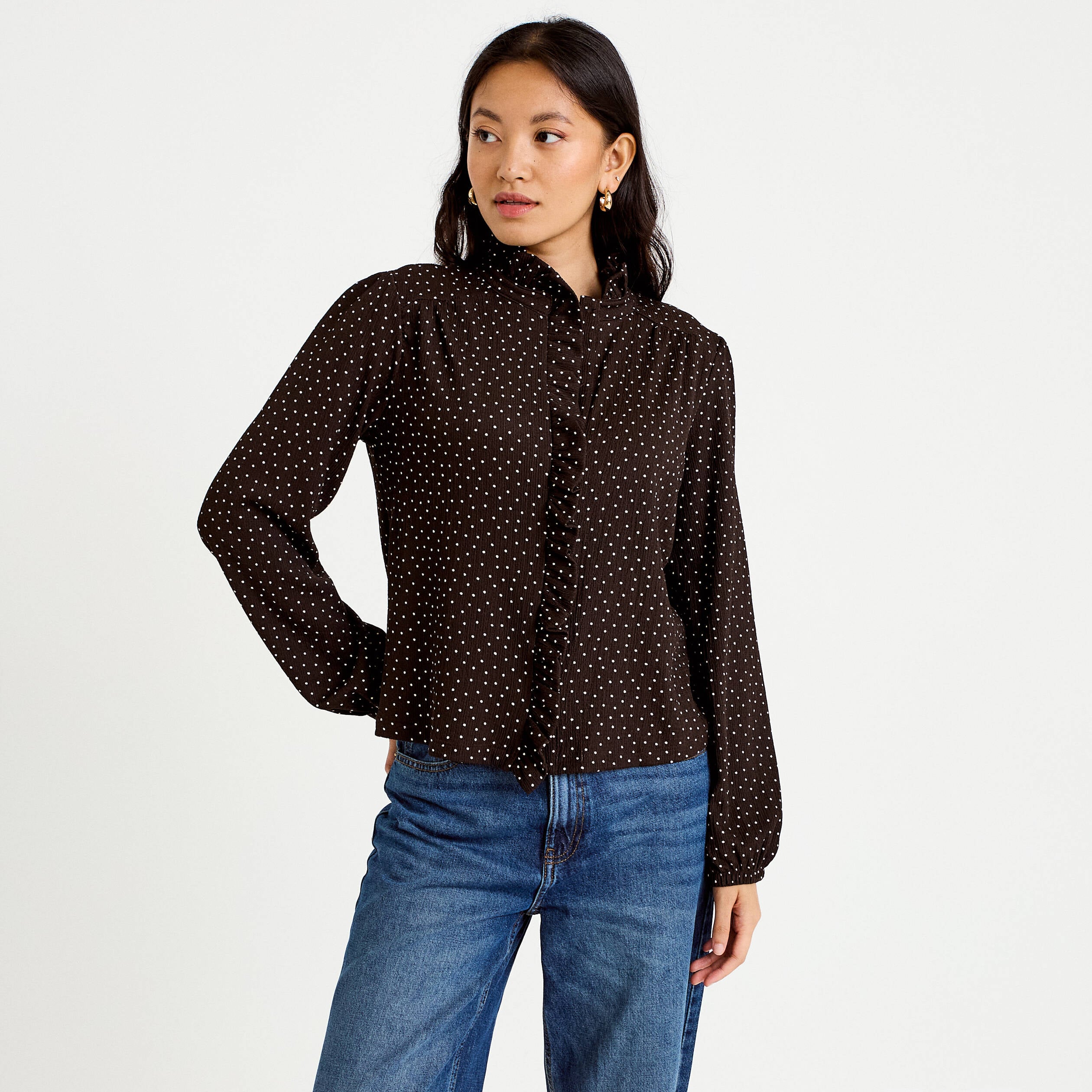 Blouse manches longues marron femme