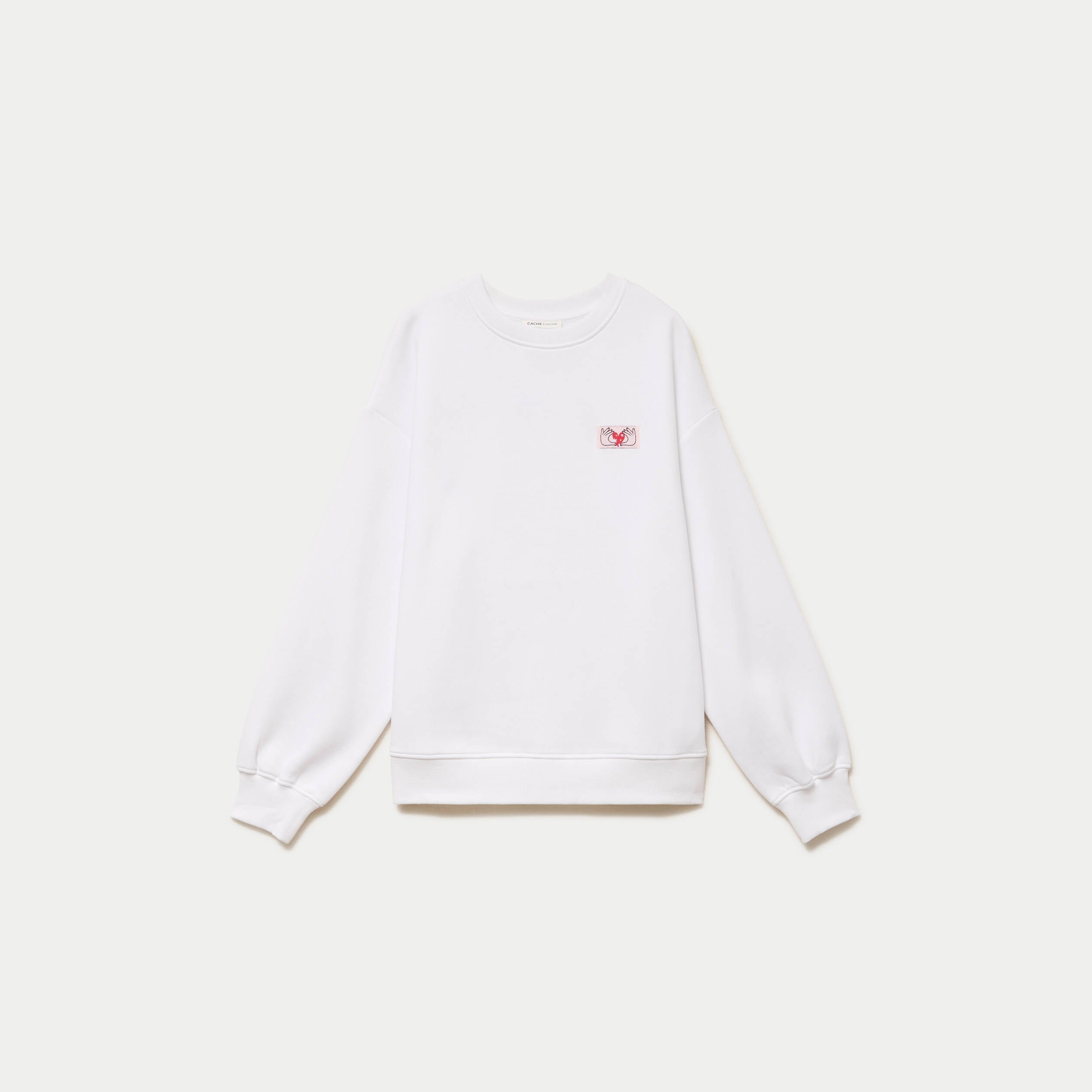 Sweat oversize col rond manches longues blanc femme