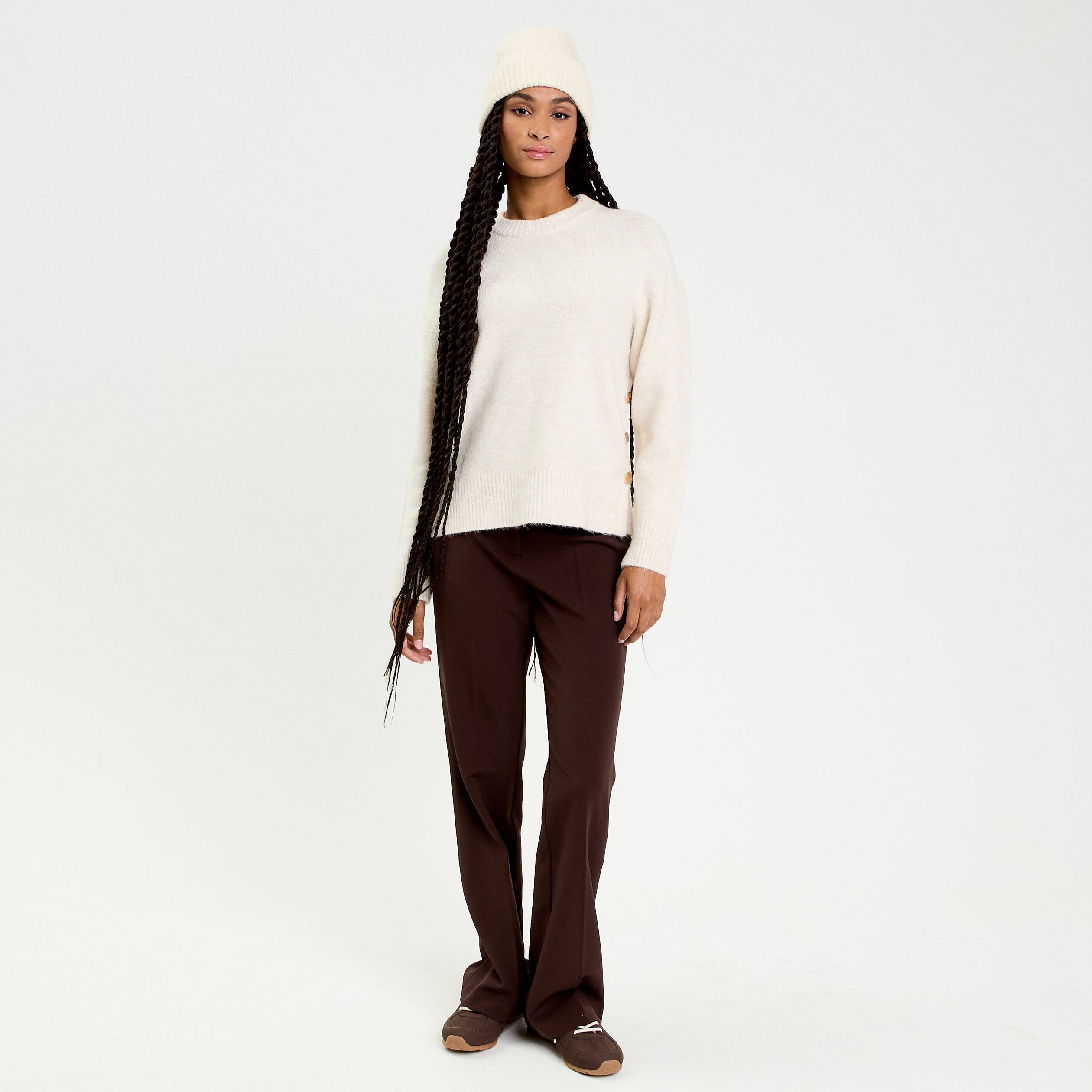 Pantalon flare marron fonc&eacute; femme