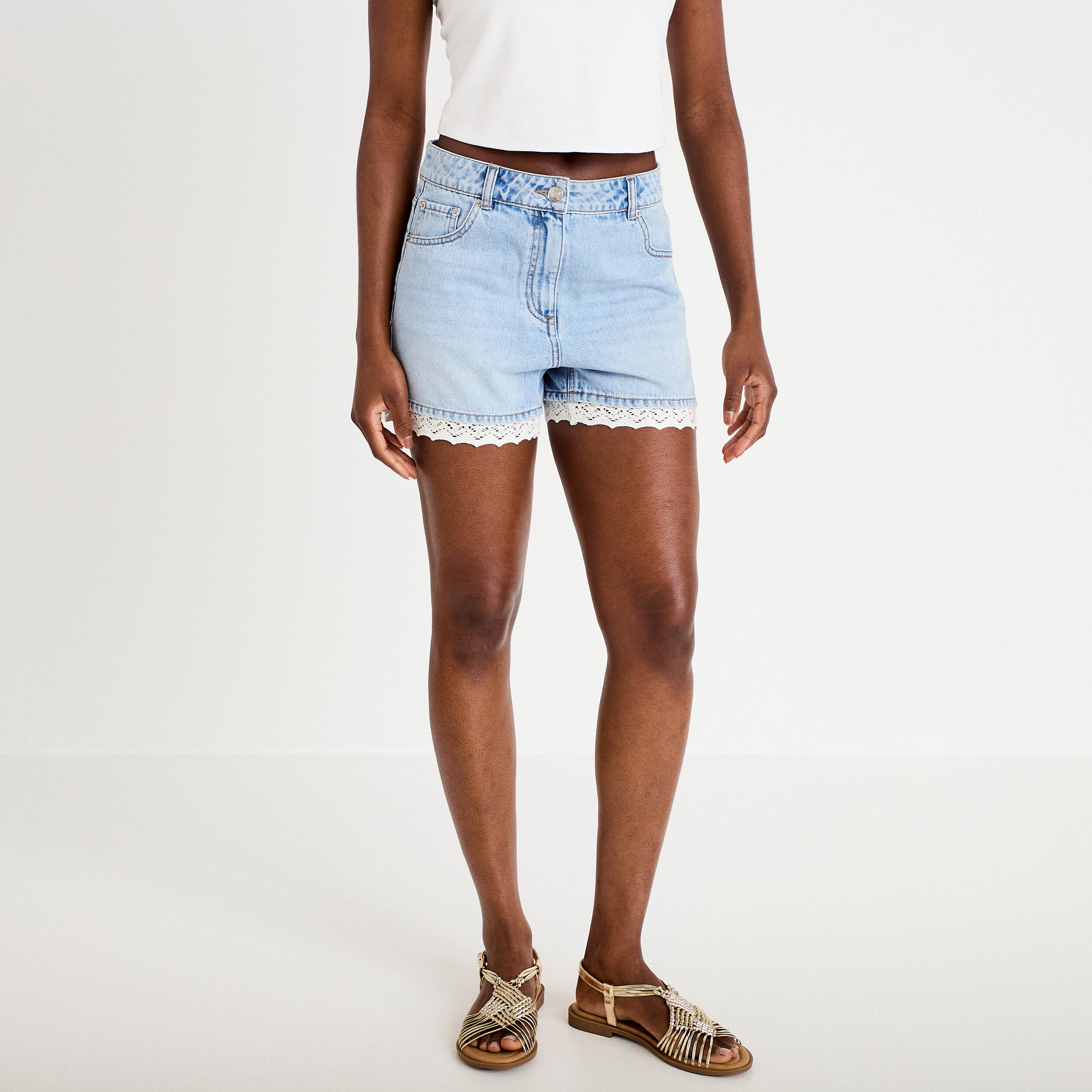 Short en jean denim bleach femme