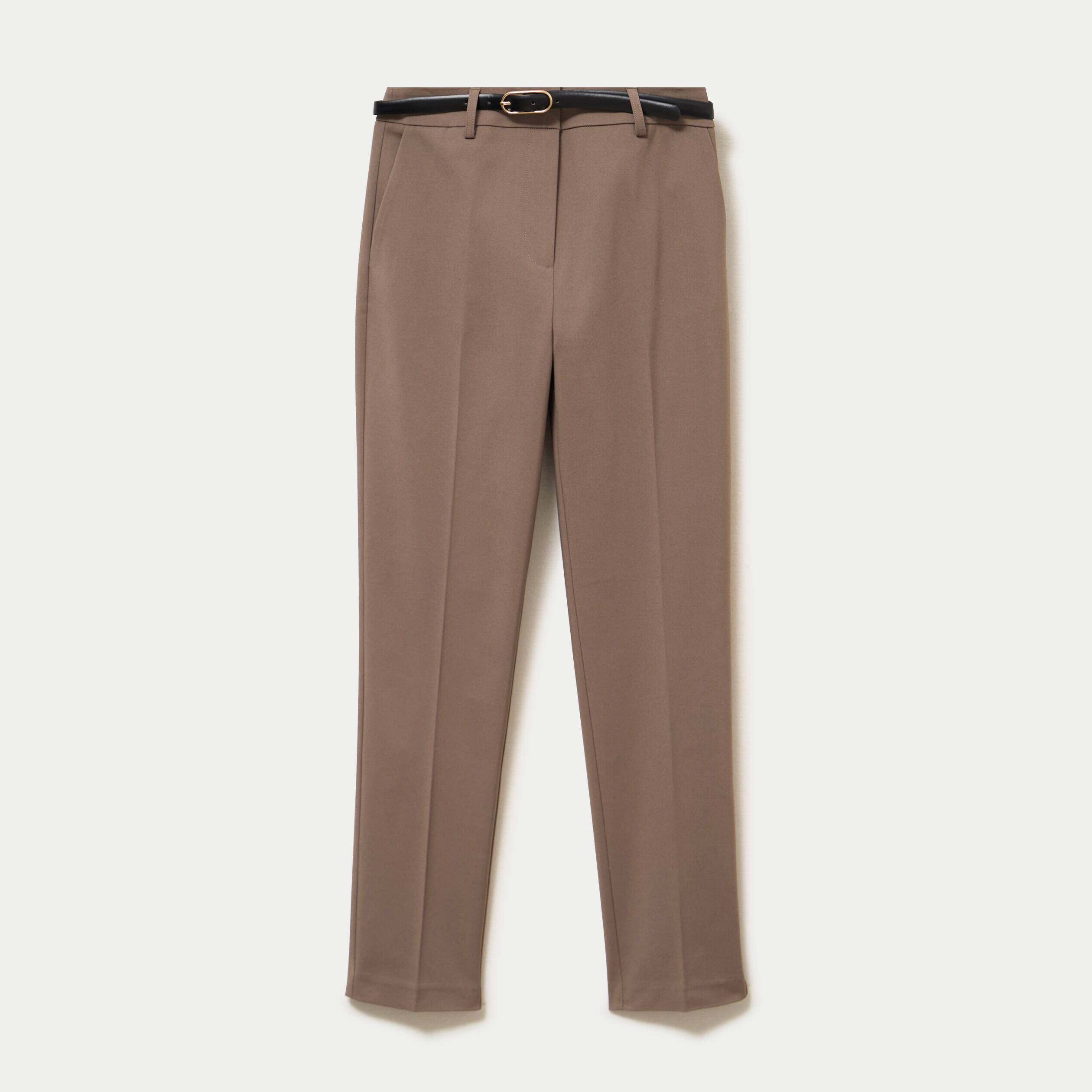 Pantalon cigarette ceintur&eacute; taupe femme