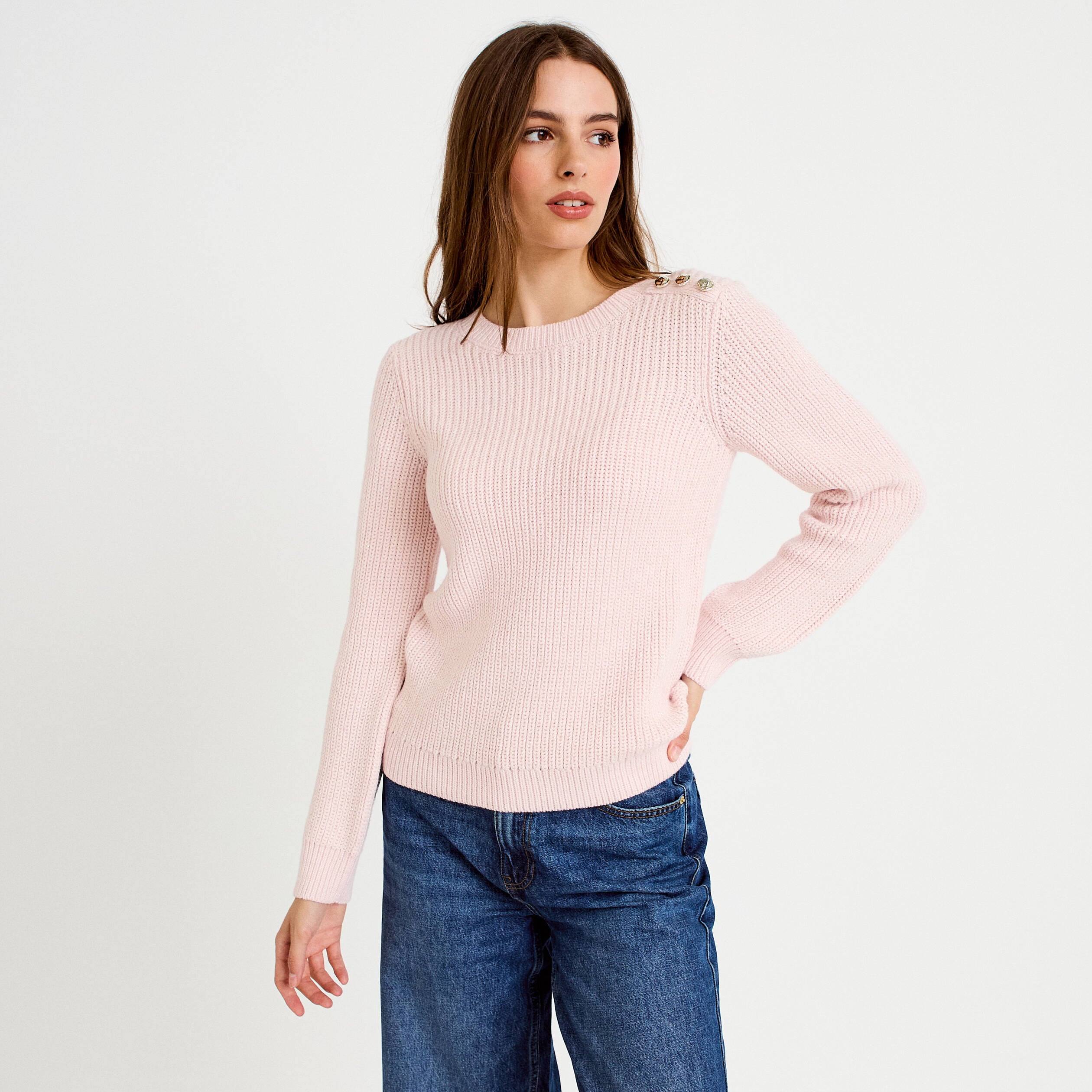 Pull manches longues brillant rose clair femme