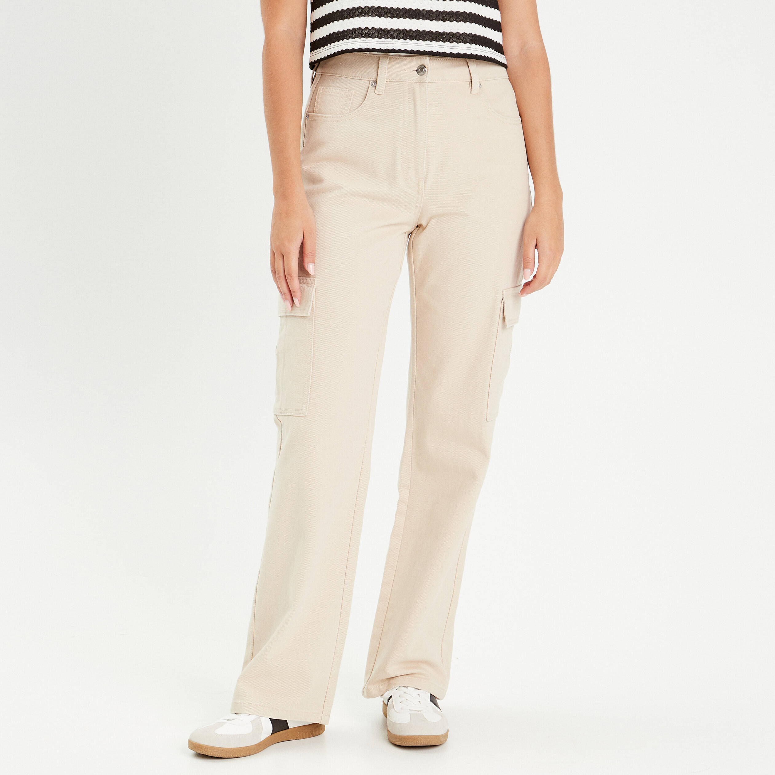 Jean large cargo ecru femme