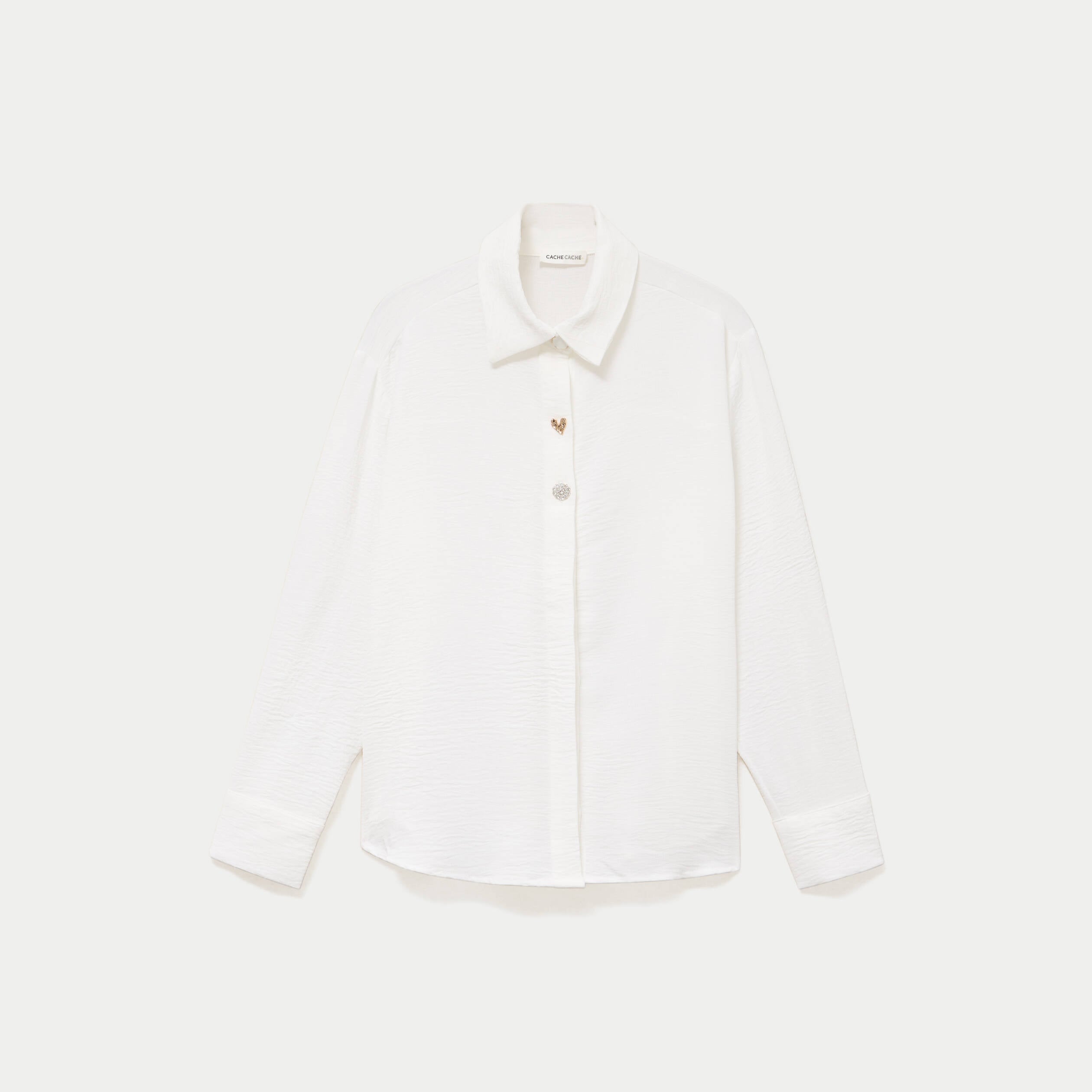 Chemise droite pliss&eacute;e manches longues ecru femme