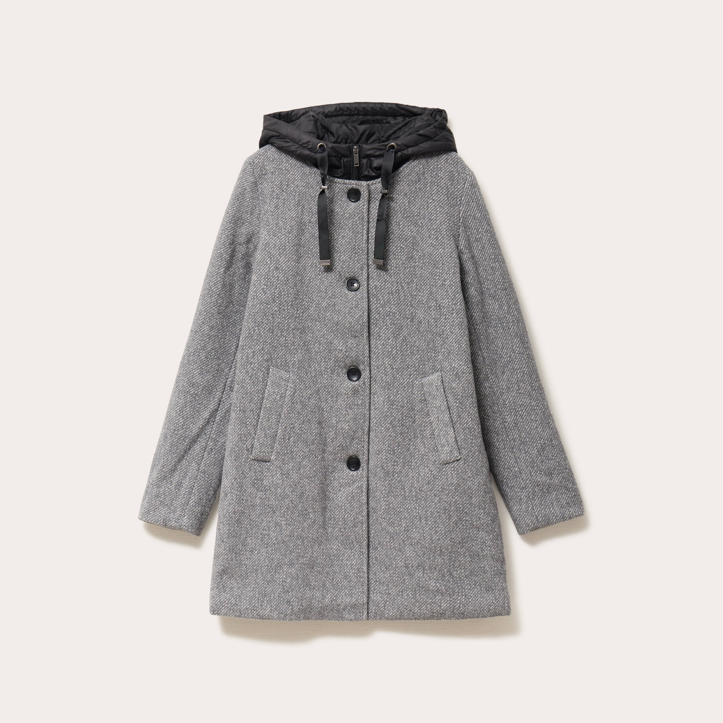 Manteau droit long &agrave; capuche gris clair femme