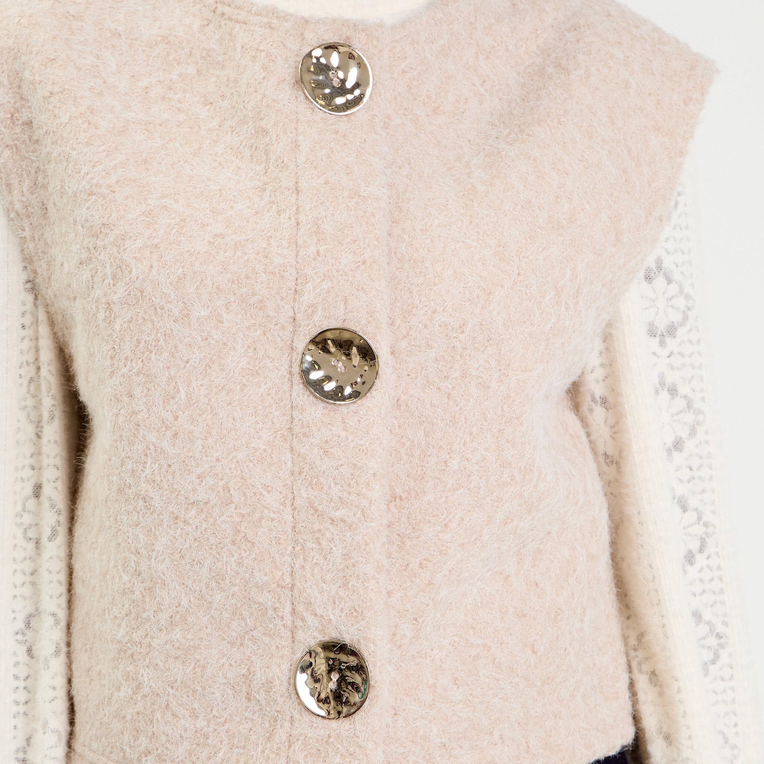 Gilet sans manches effet polaire ecru femme