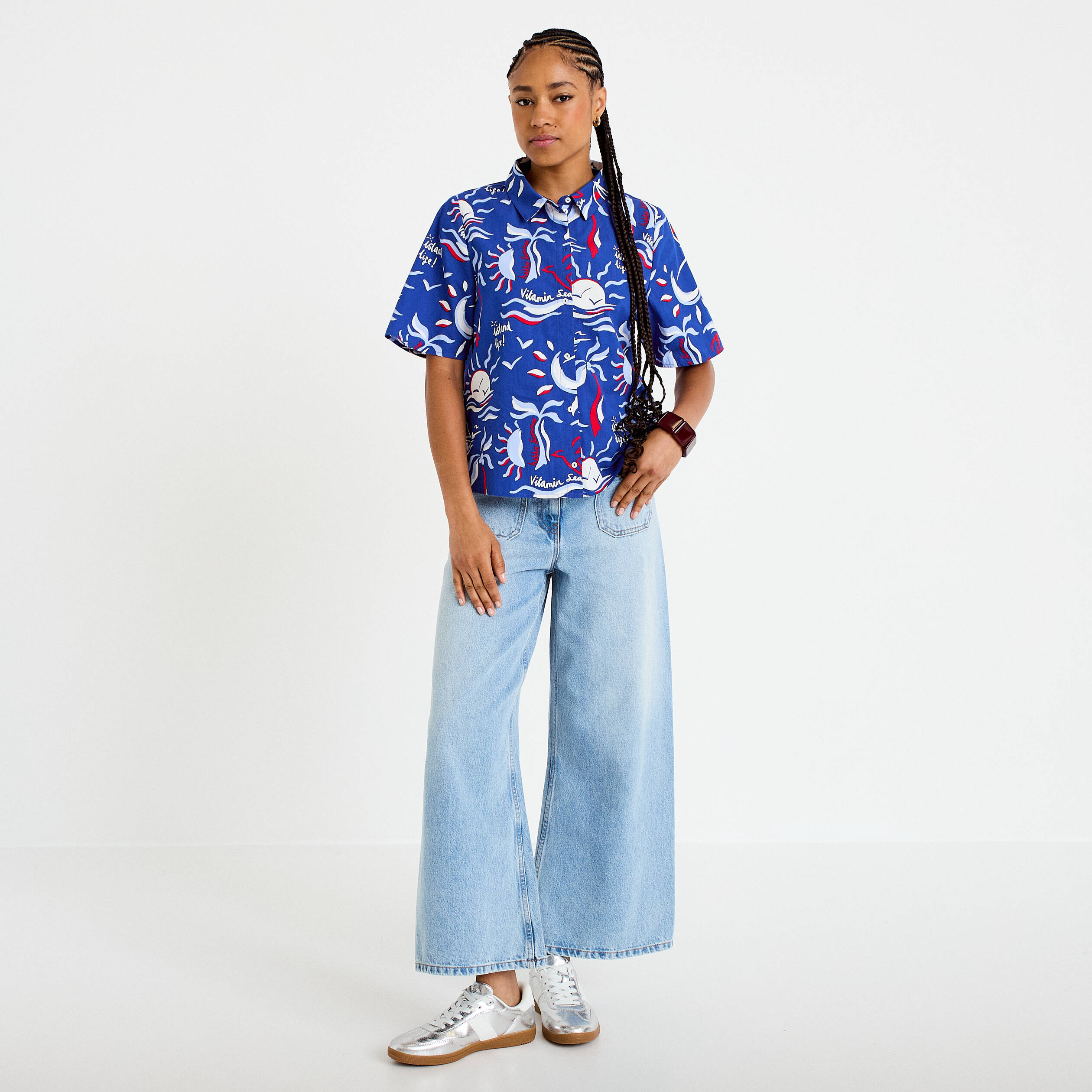 Chemise manches courtes bleu marine femme