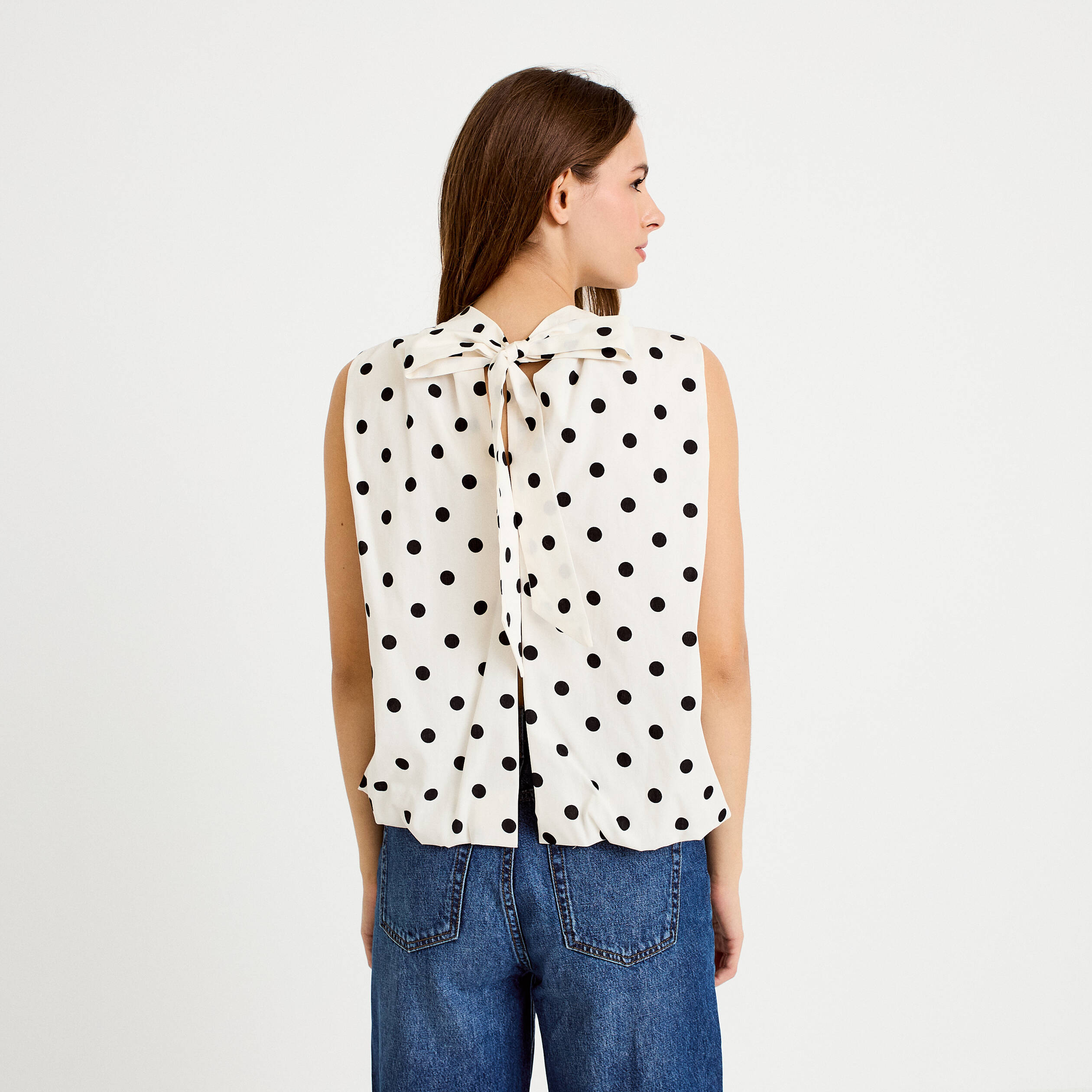 Blouse ample sans manches dos d&eacute;collet&eacute; blanc femme