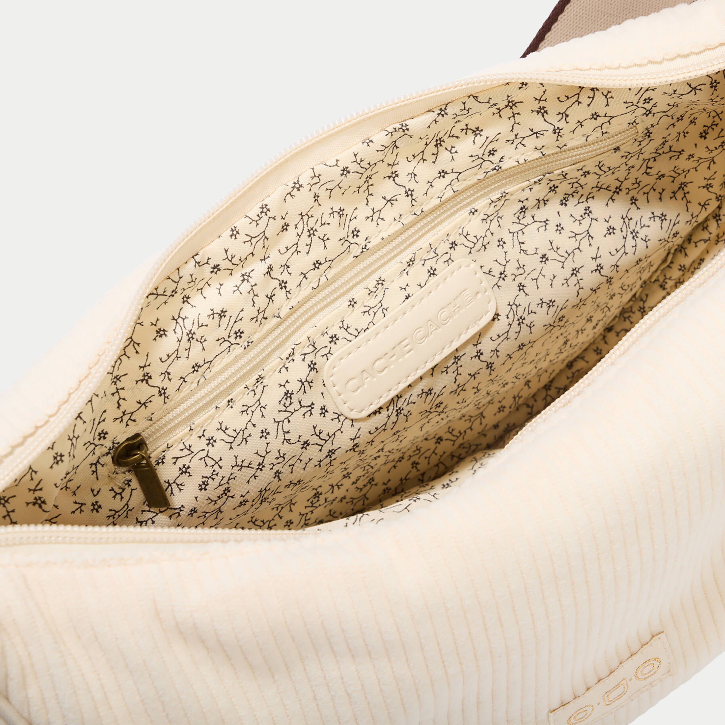 Sac banane velours c&ocirc;tel&eacute; ecru femme