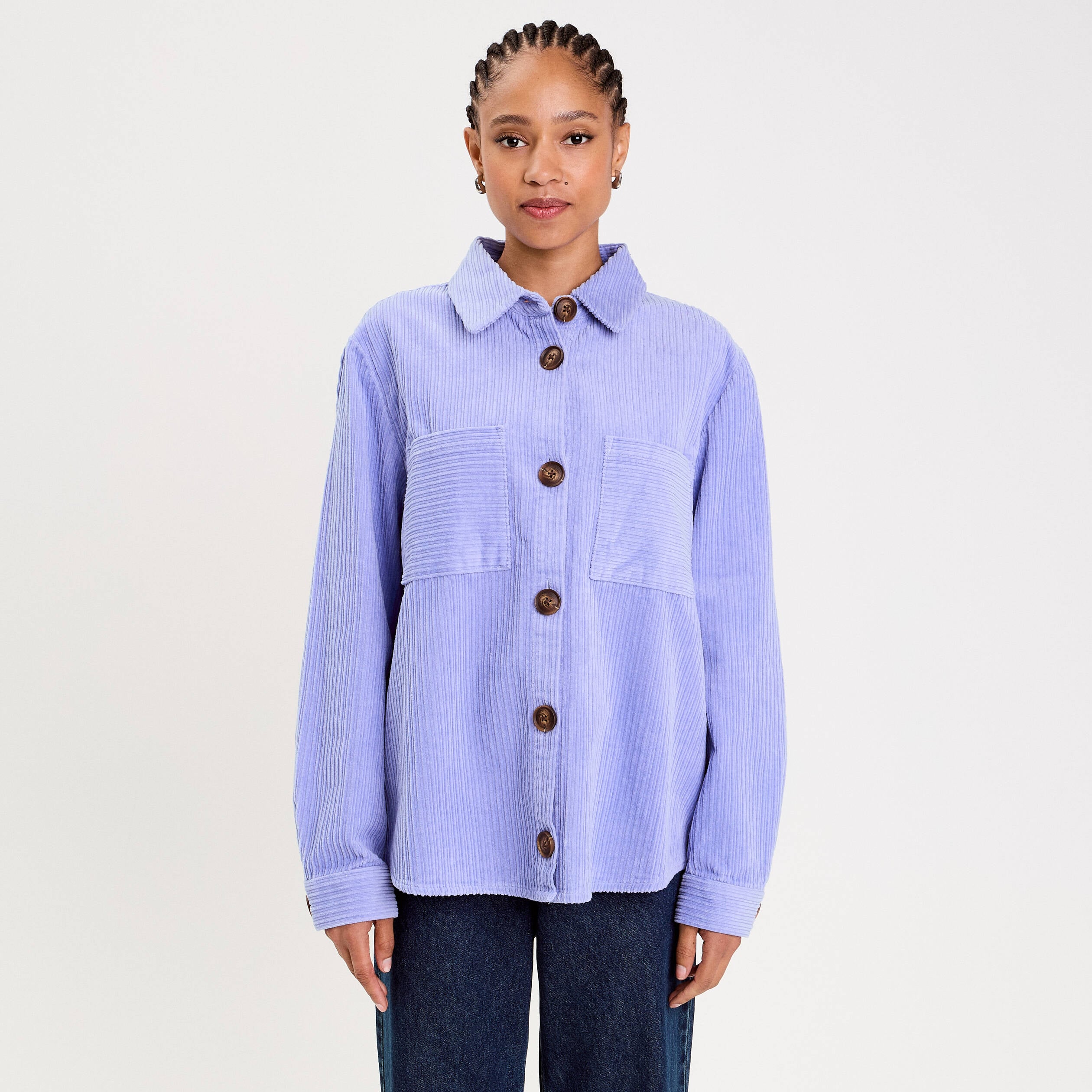 Surchemise oversize col chemise en coton mauve femme