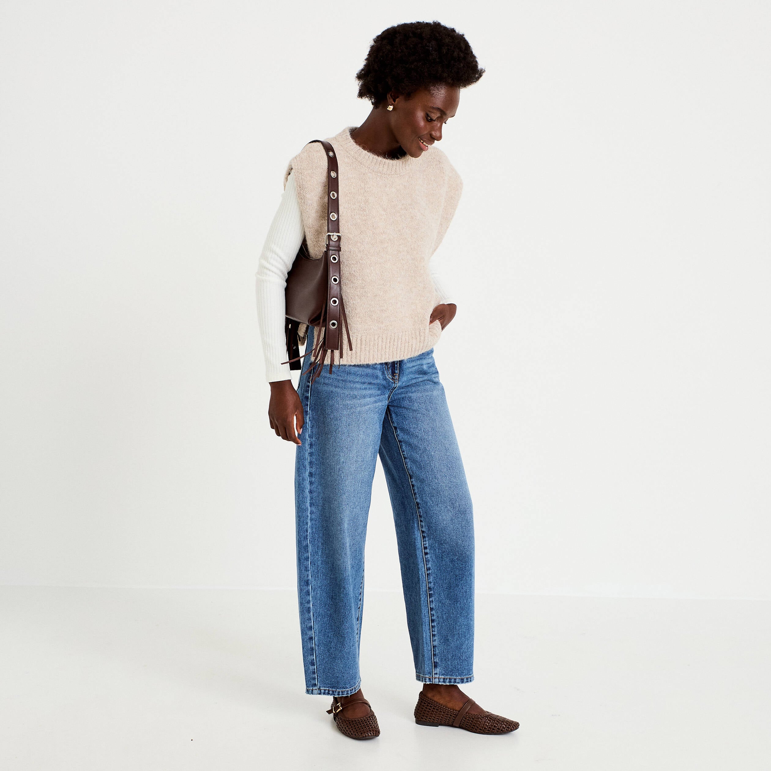 Pull sans manches taupe femme