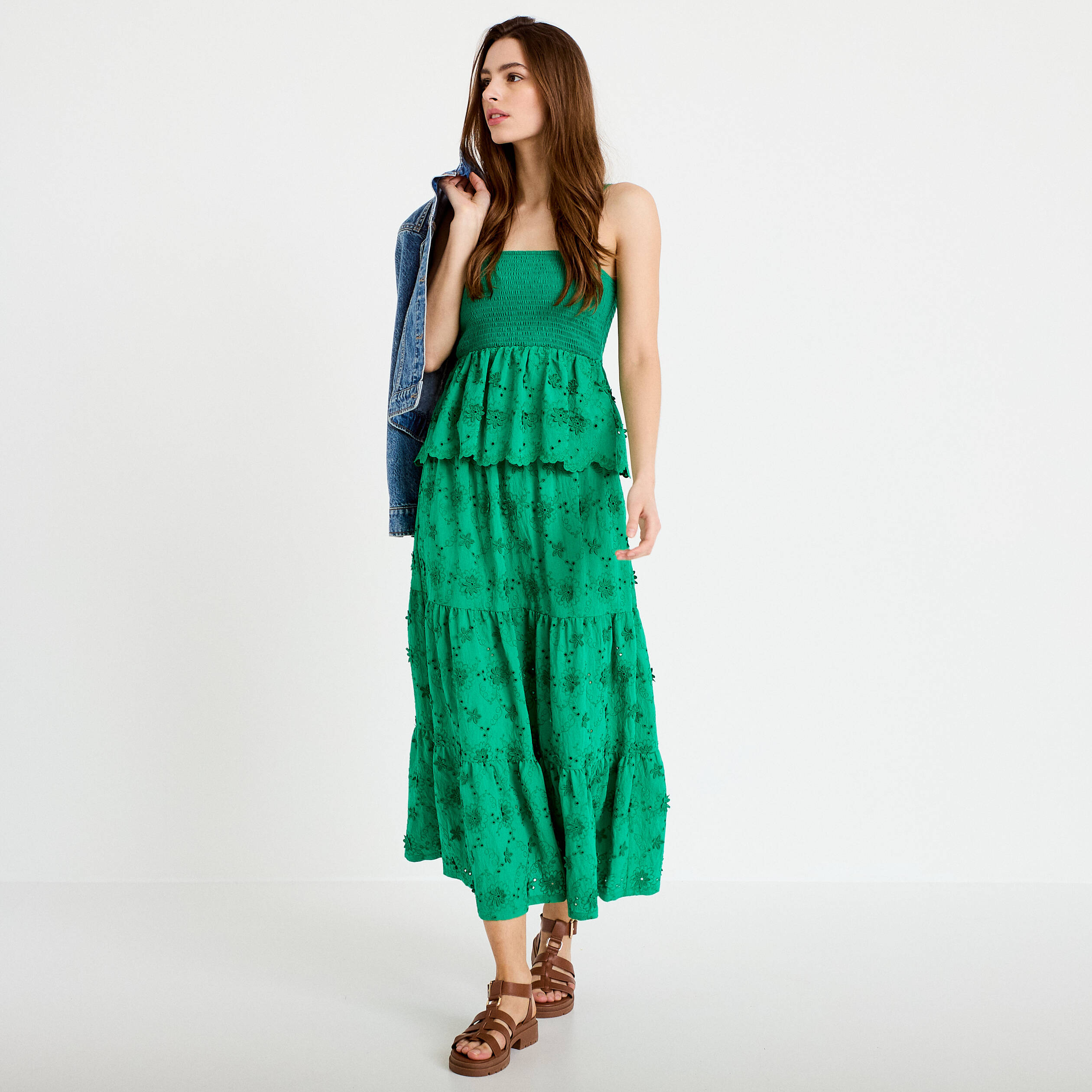 Jupon long &eacute;vas&eacute; avec broderie vert femme