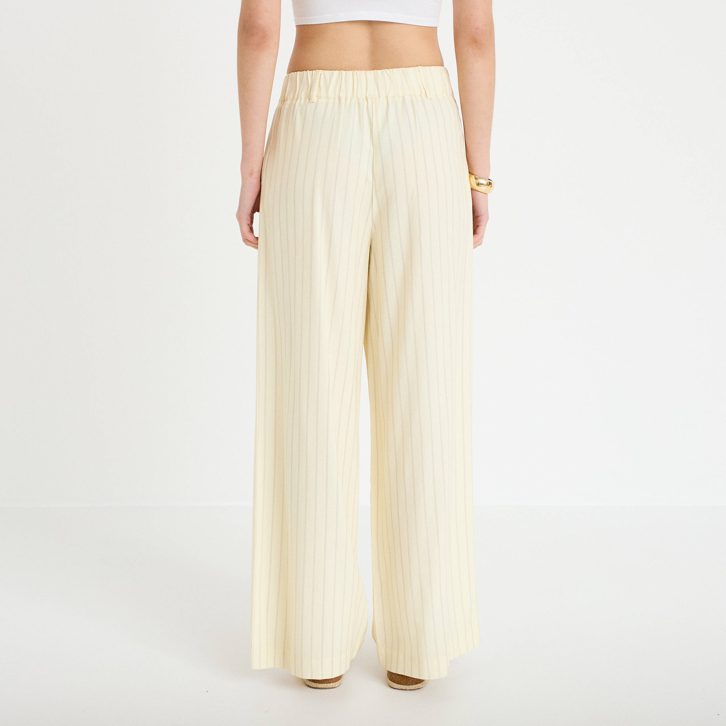 Pantalon large jaune pastel femme