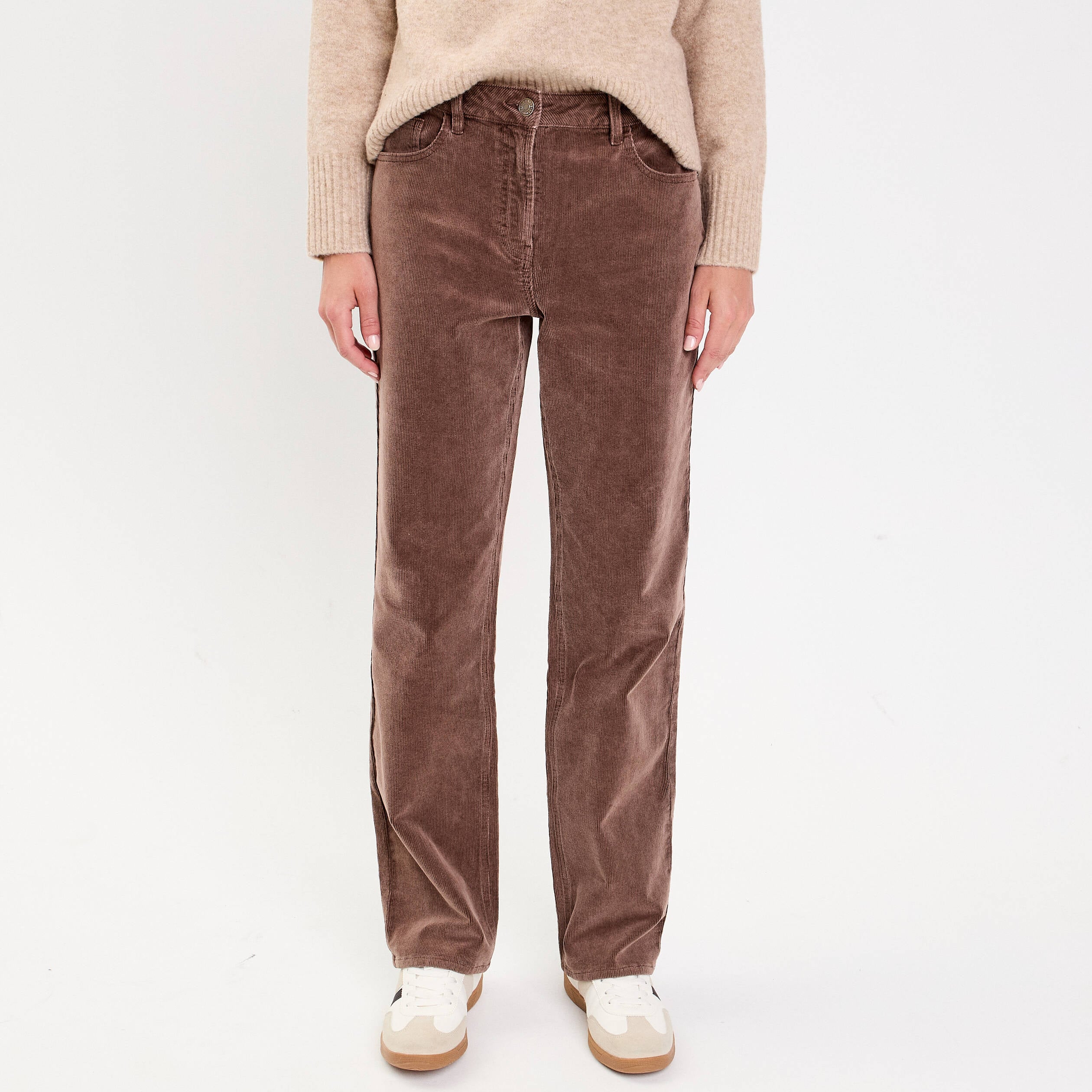 Pantalon droit en velours jaune femme