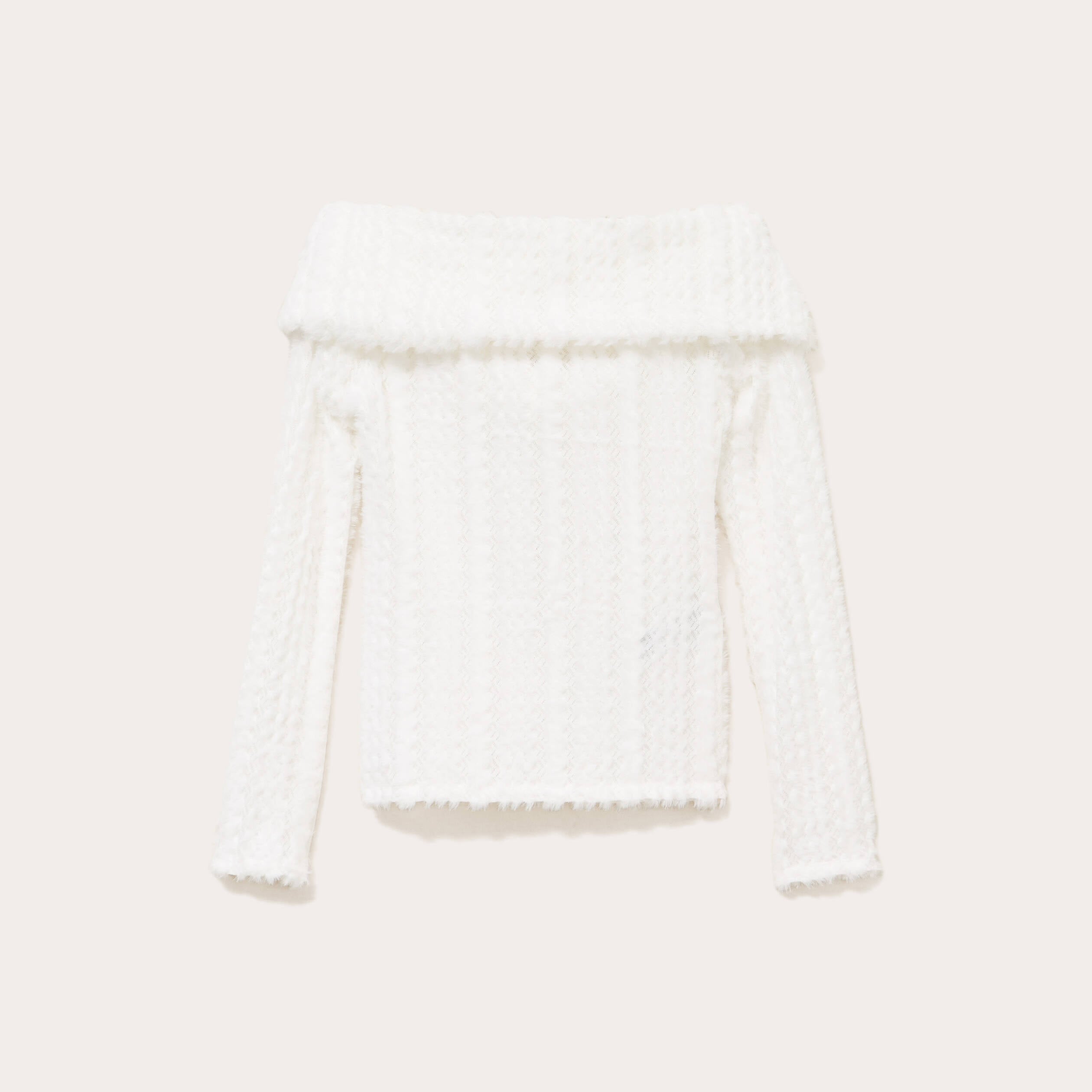 Pull cintr&eacute; court col bardot ecru femme