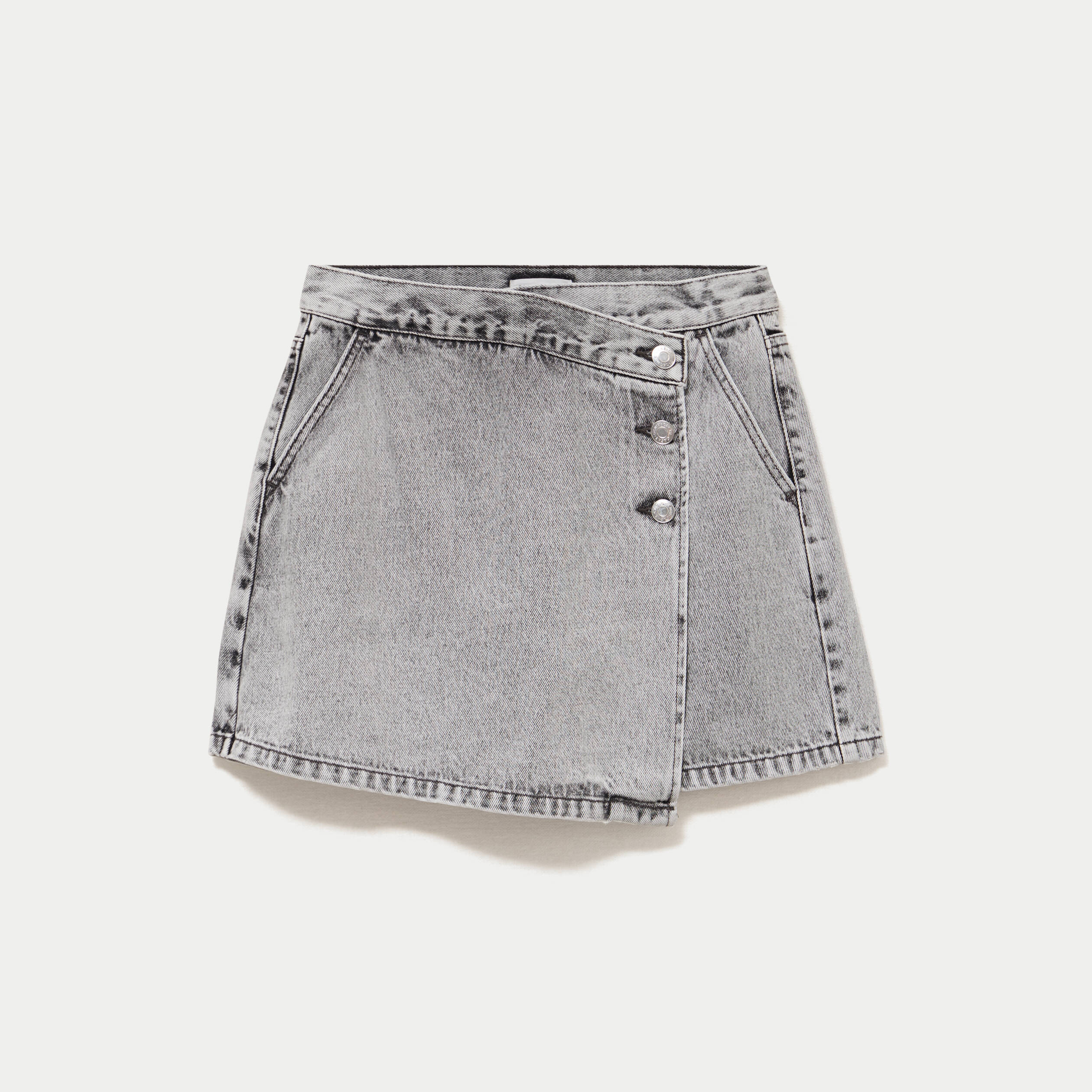 Jupe-short droite en jean denim gris femme