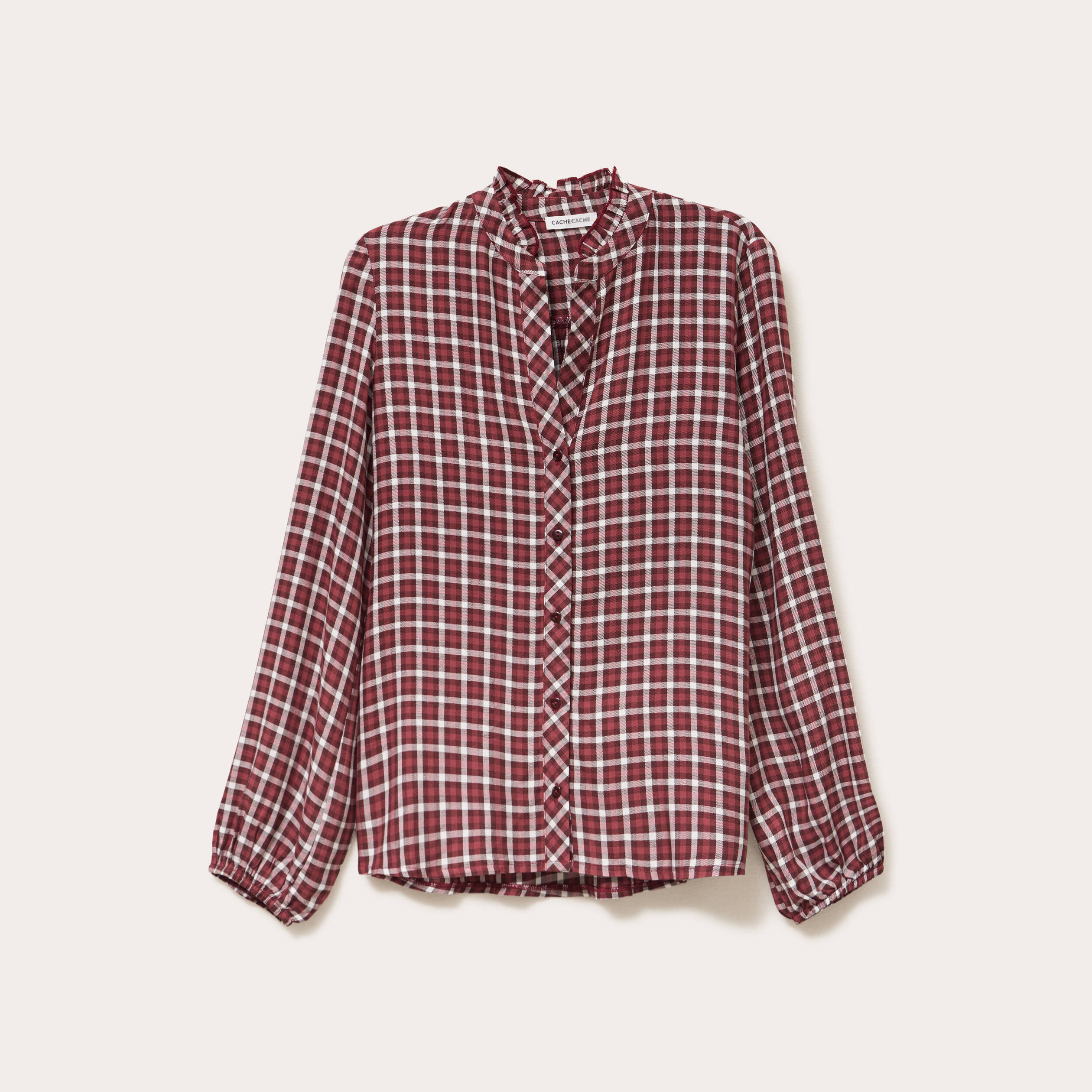 Blouse col montant manches longues bordeaux femme