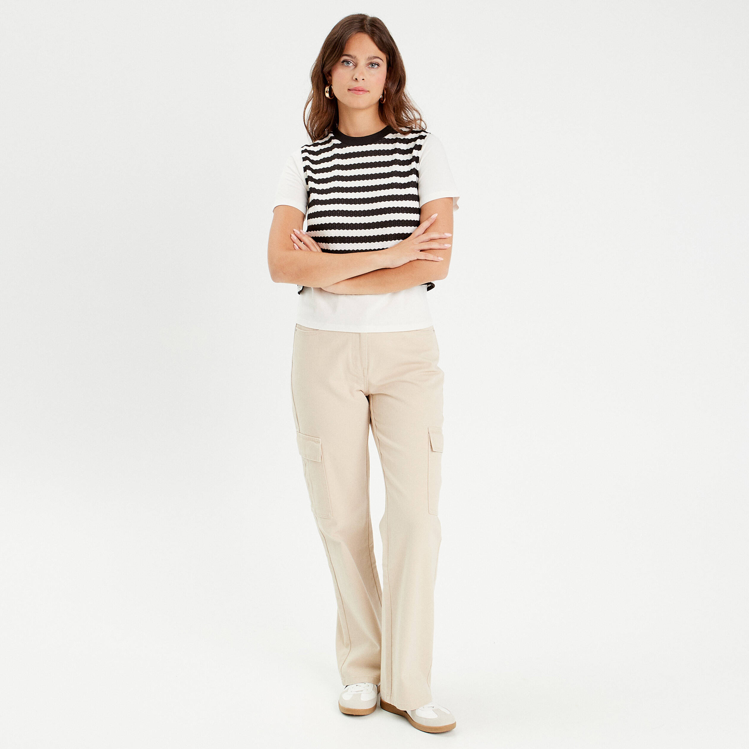 Jean large cargo ecru femme
