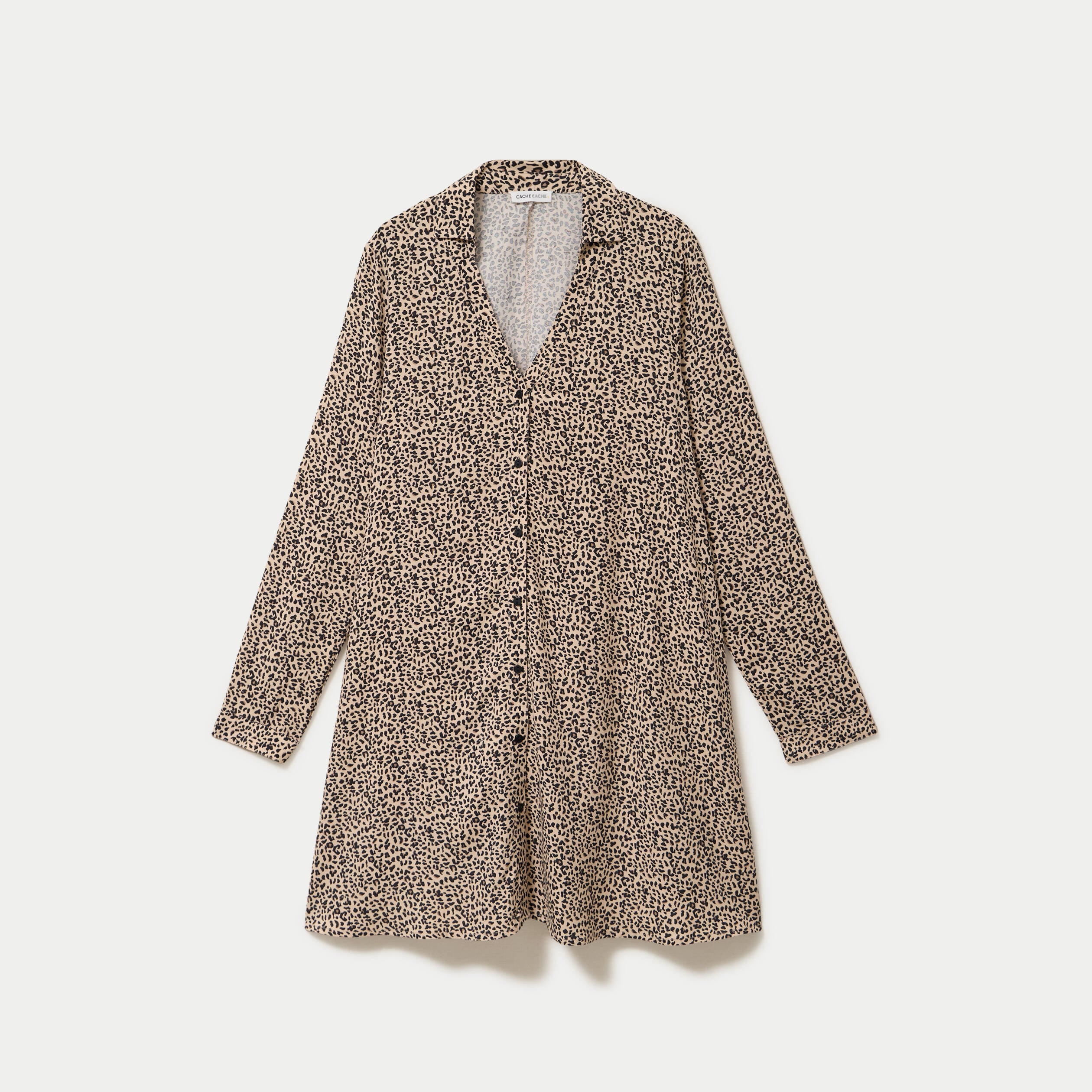 Robe courte &eacute;vas&eacute;e col chemise ecru femme