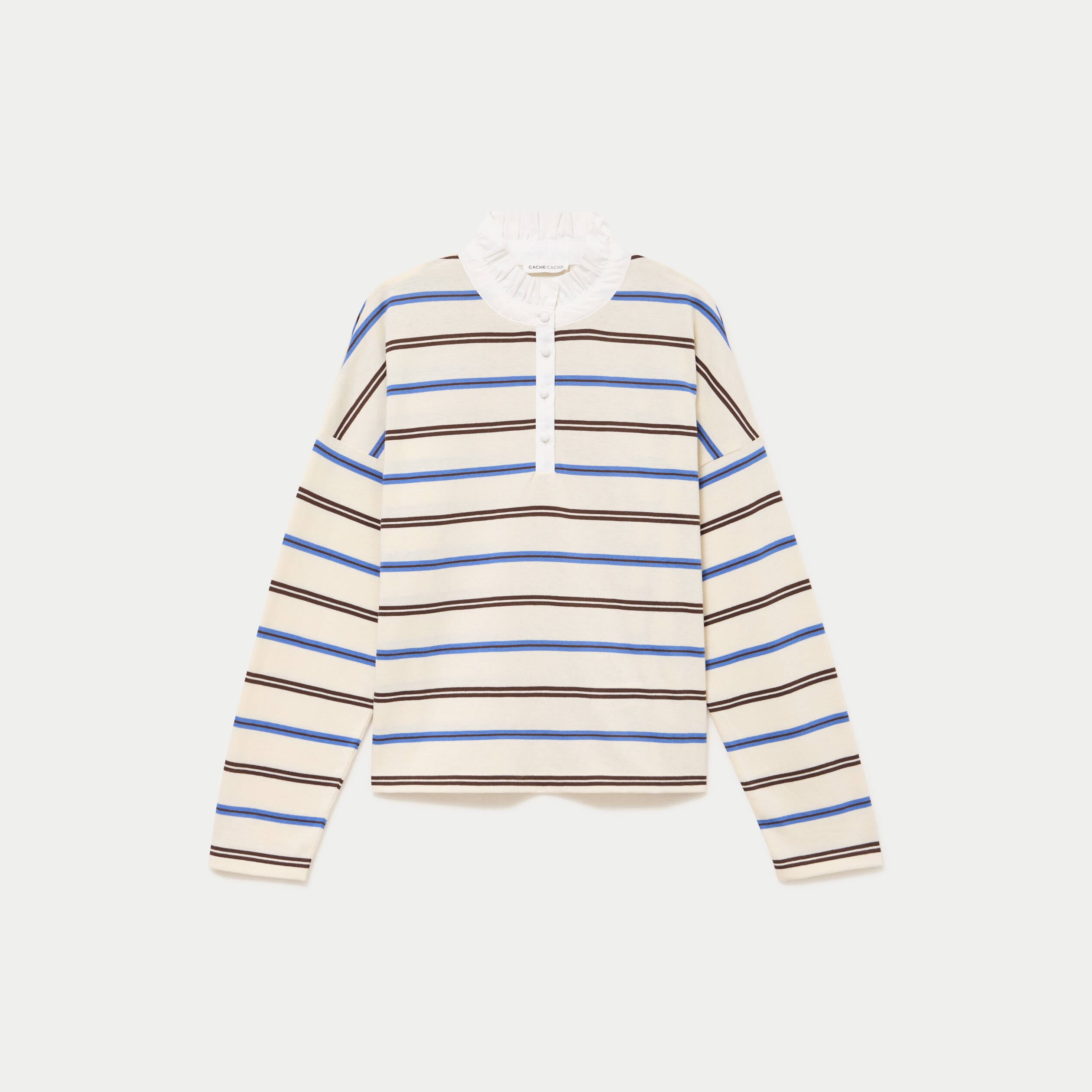 Polo manches longues col chemise blanc femme