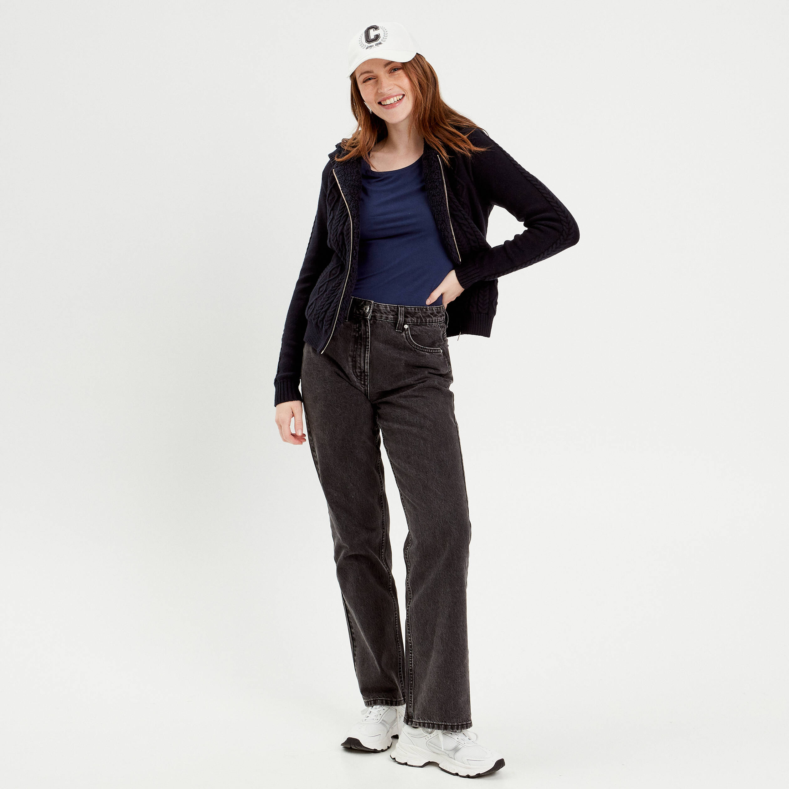Gilet &agrave; capuche zipp&eacute; bleu marine femme