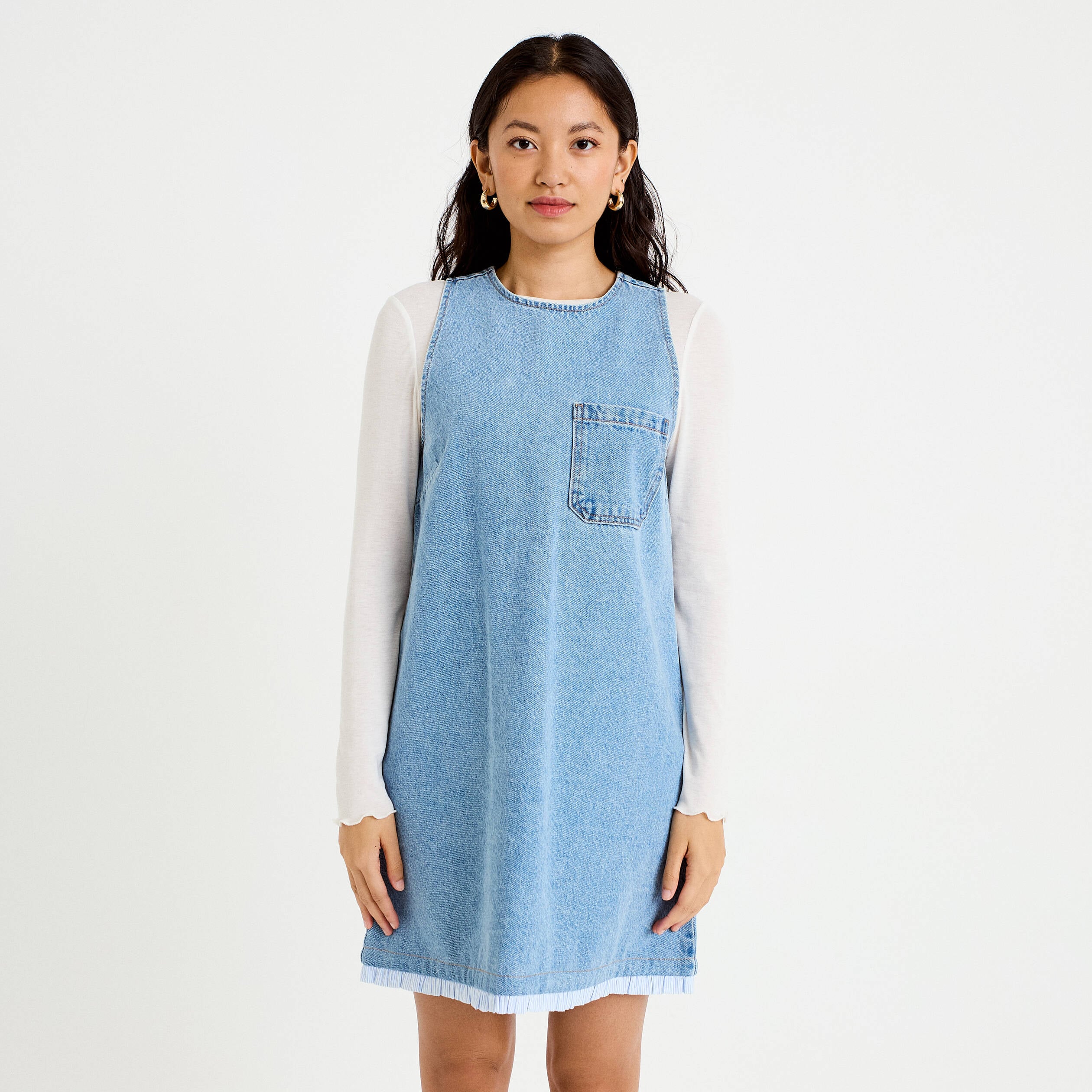 Robe droite courte en jean sans manches denim bleach femme