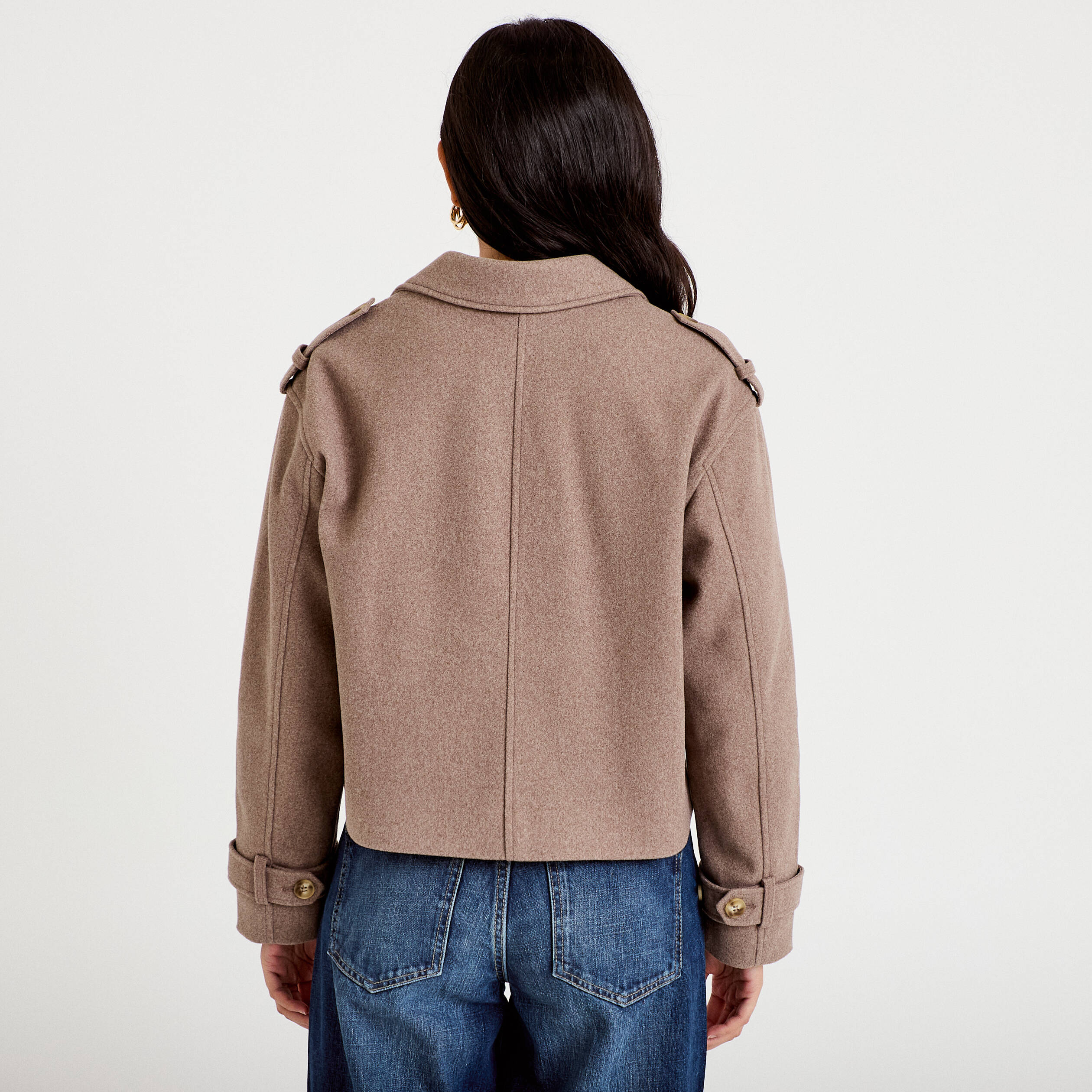 Trench court boutonn&eacute; taupe femme